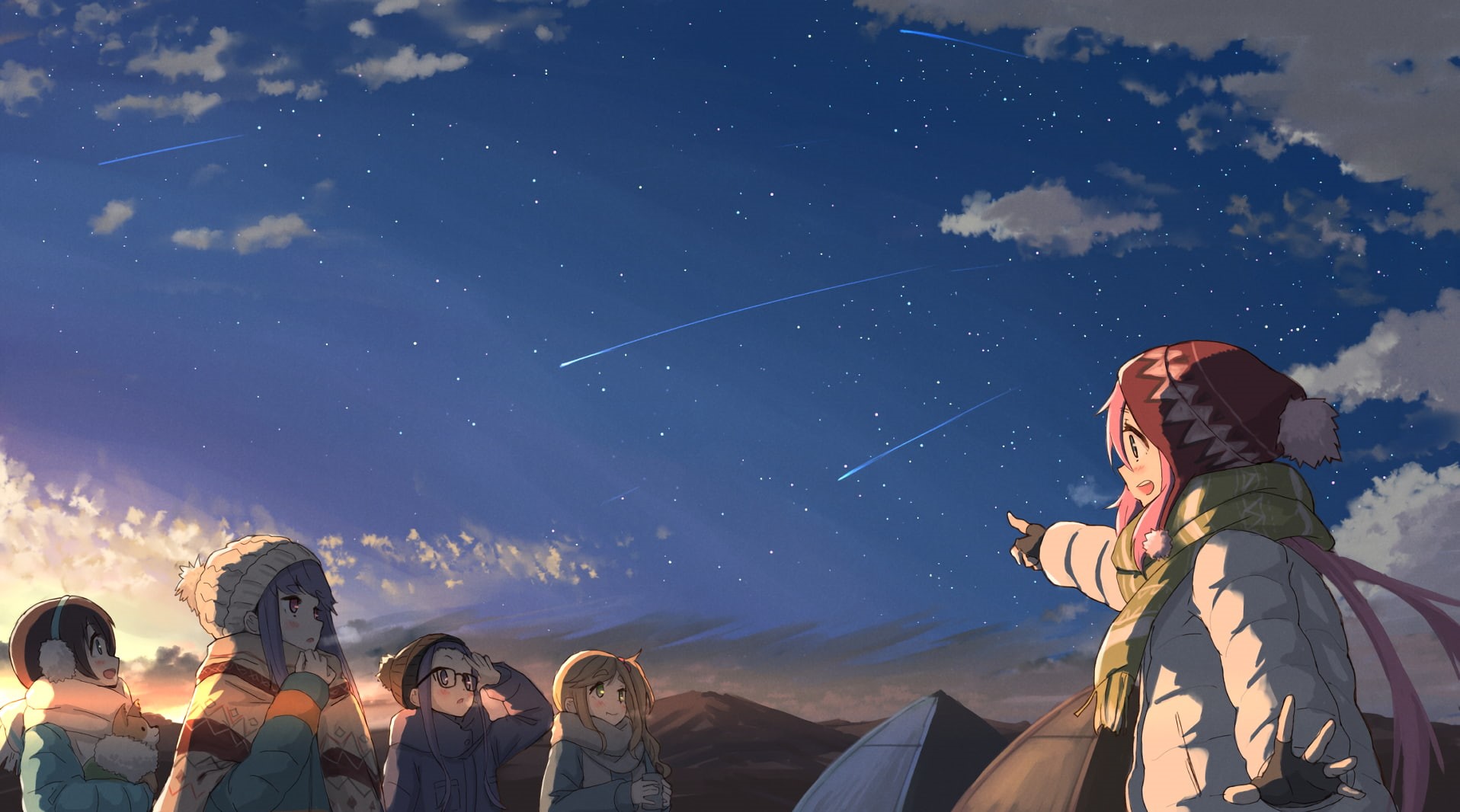 lifestyles, cloud - sky, mountain, sky, star - space, leisure activity, men, adult, Ena Saitou, females, night, people, scenics - nature, astronomy, Rin Shima, HD Wallpaper