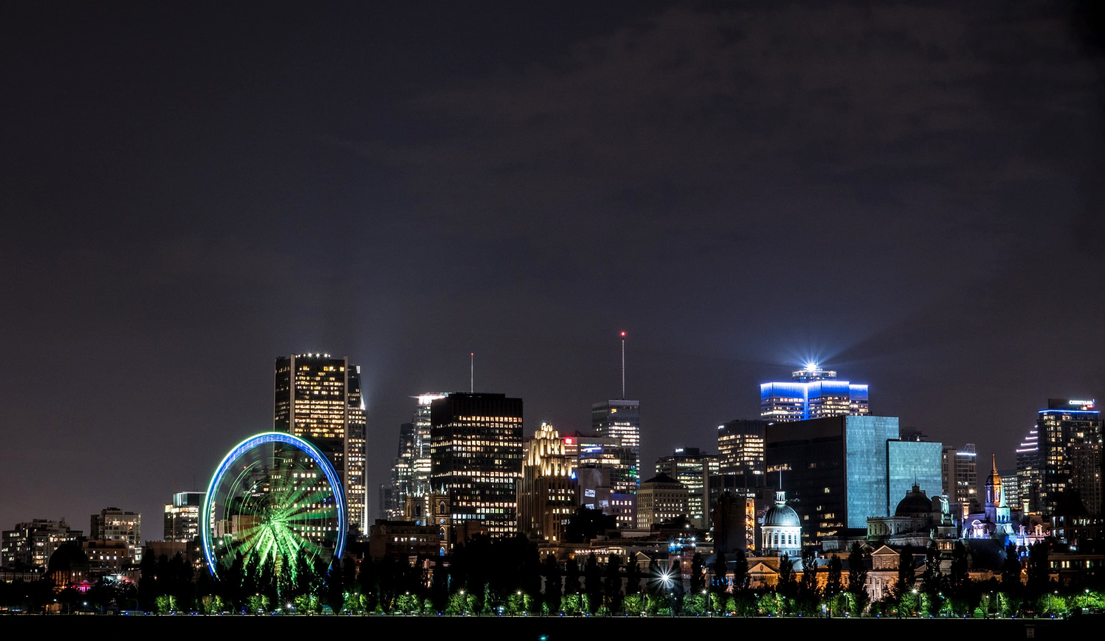 built structure, financial district, building exterior, lights, office building exterior, urban, tall - high, urban skyline, shine, nature, ferris, amusement park, HD Wallpaper