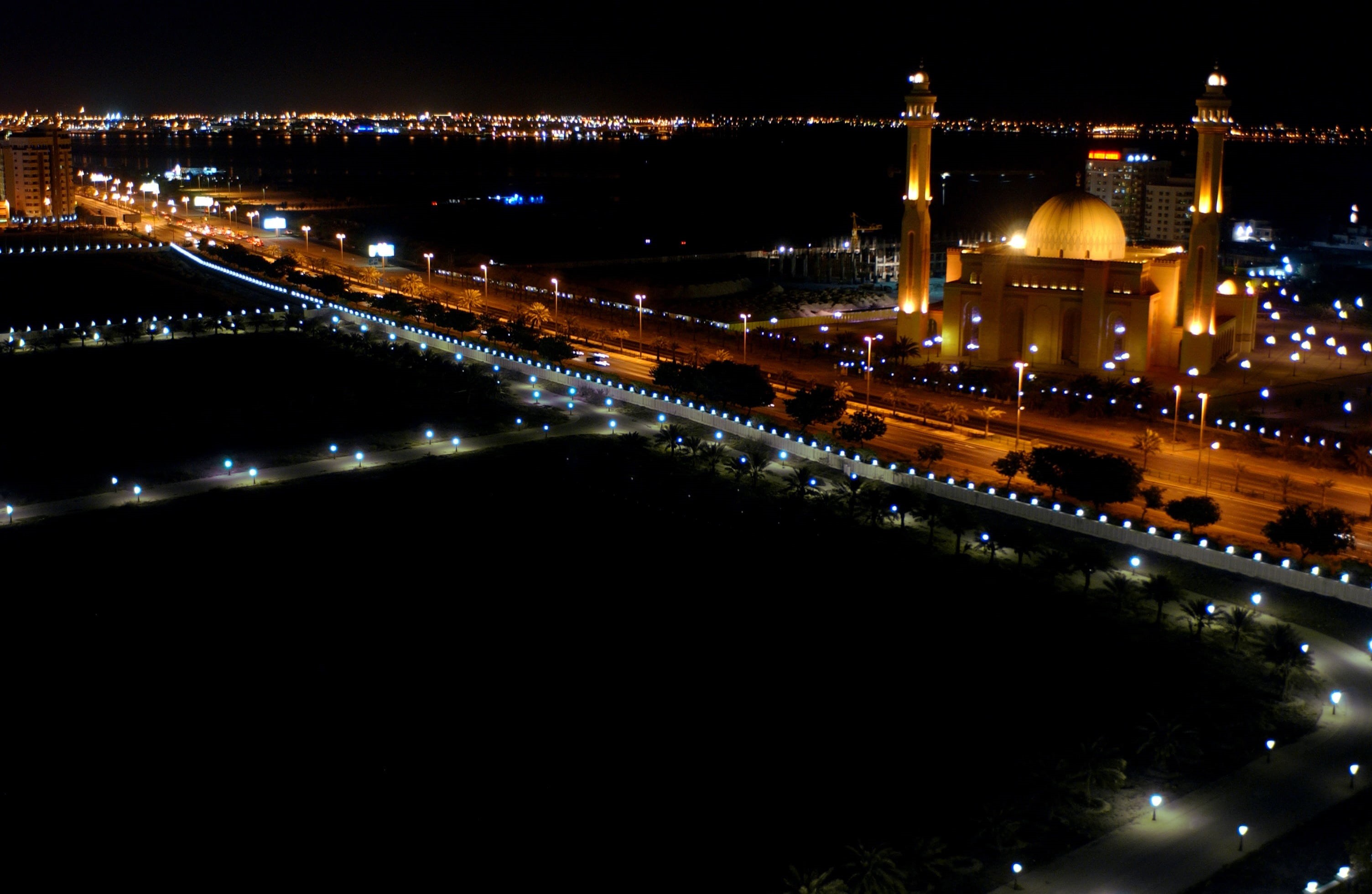 view, long exposure, illuminated, lighting equipment, faith, city, built structure, streets, architecture, city life, 2K, high angle view, building, nightime, HD Wallpaper