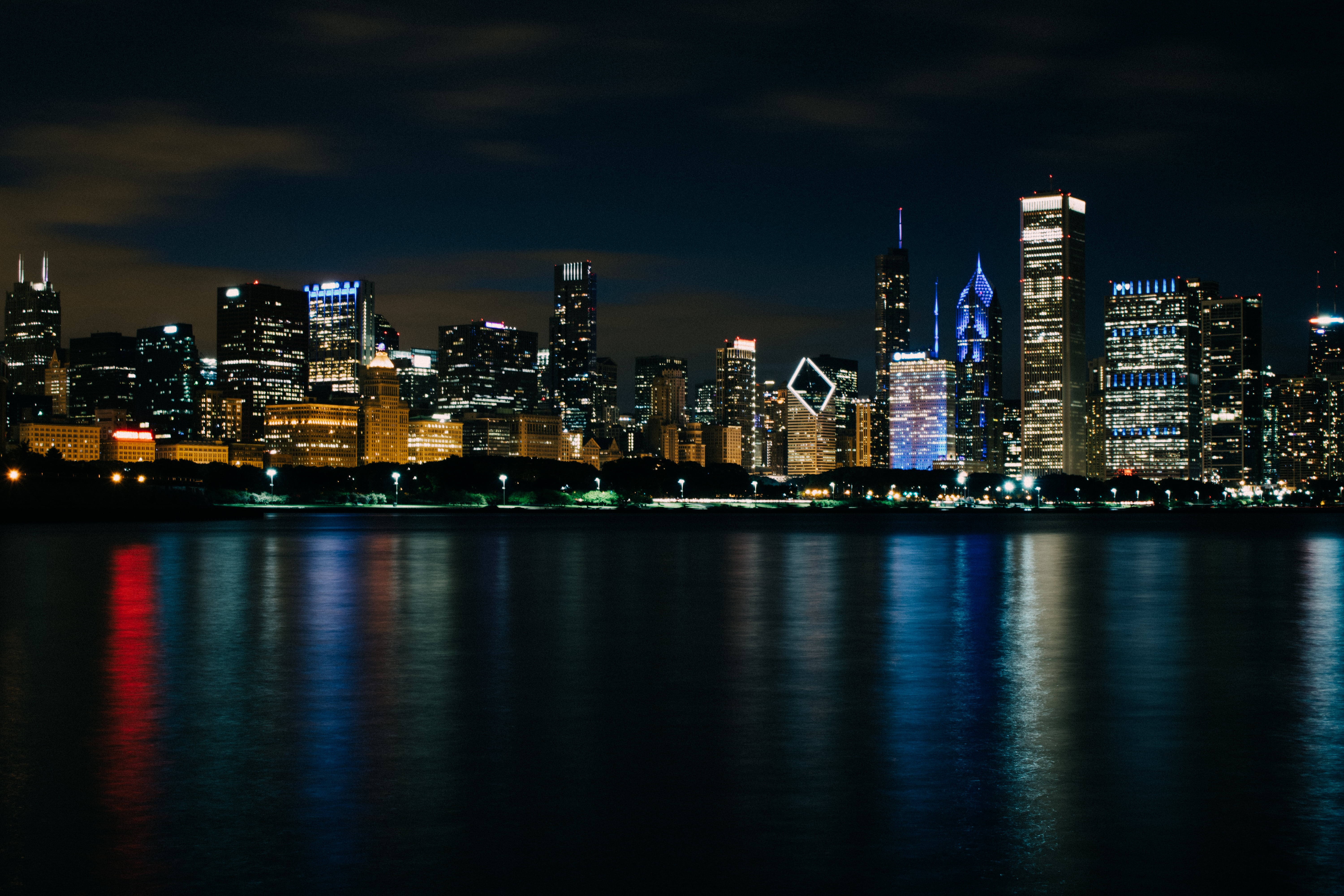 ocean, buildings, string, financial district, assorted, travel destinations, no people, waterfront, city, modern, illuminated, urban, photography, sea, HD Wallpaper