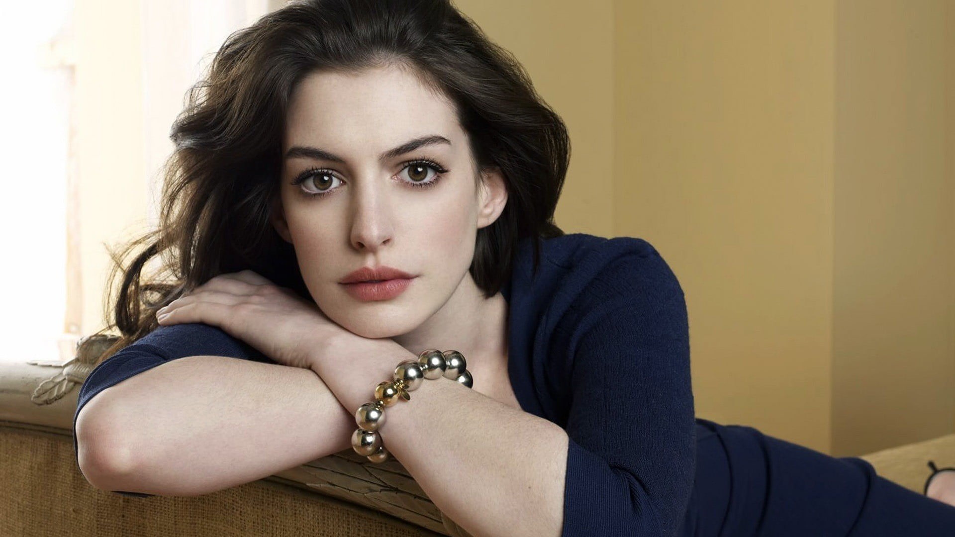 real people, top, young adult, contemplation, Anne Hathaway, brunette, adult, portrait, beauty, actress, females, 1080P, face, front view, beautiful woman, HD Wallpaper