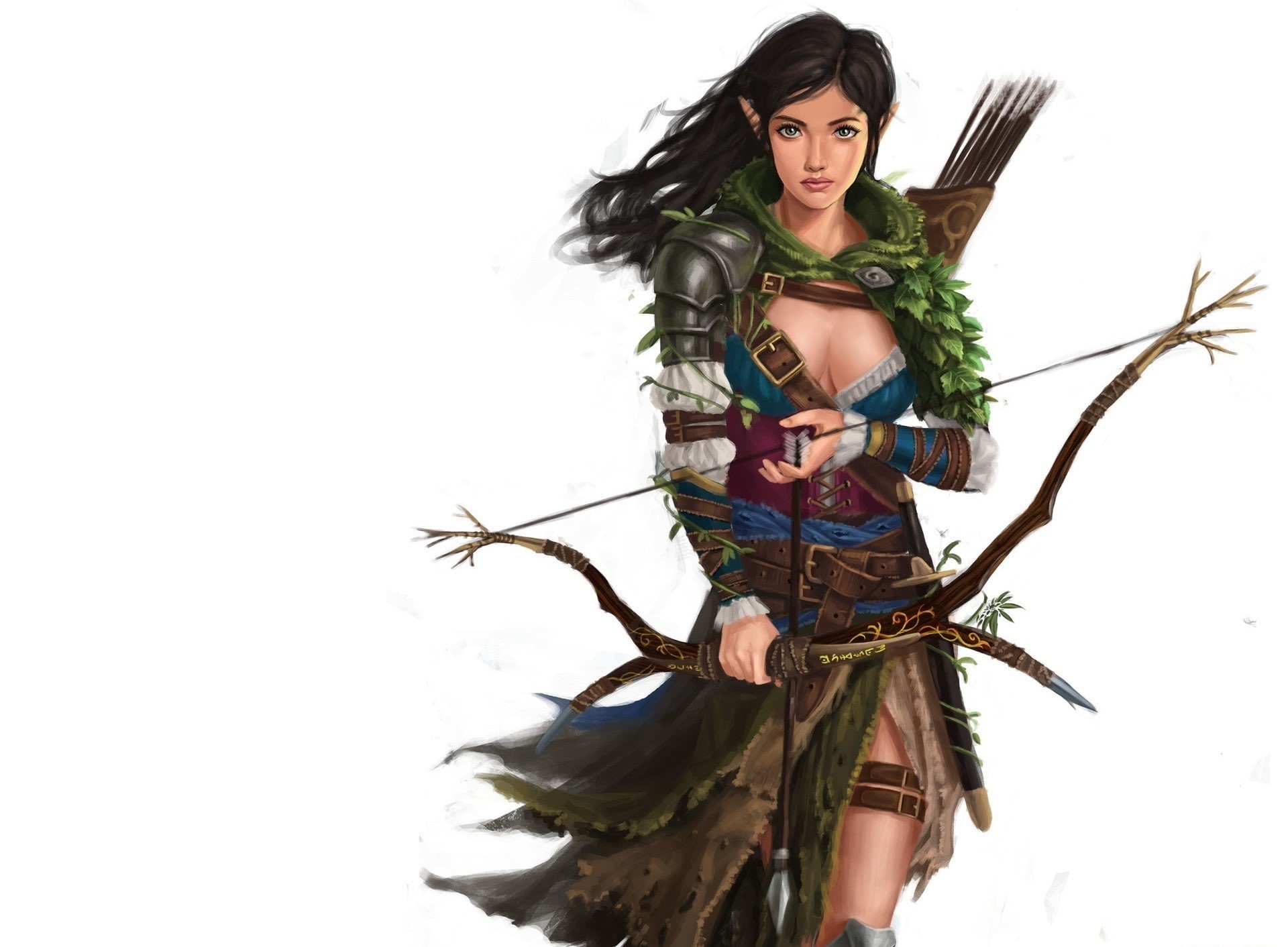 fantasy girl, women, Wood Elves, fantasy art, bow, 1080P, archer, HD Wallpaper
