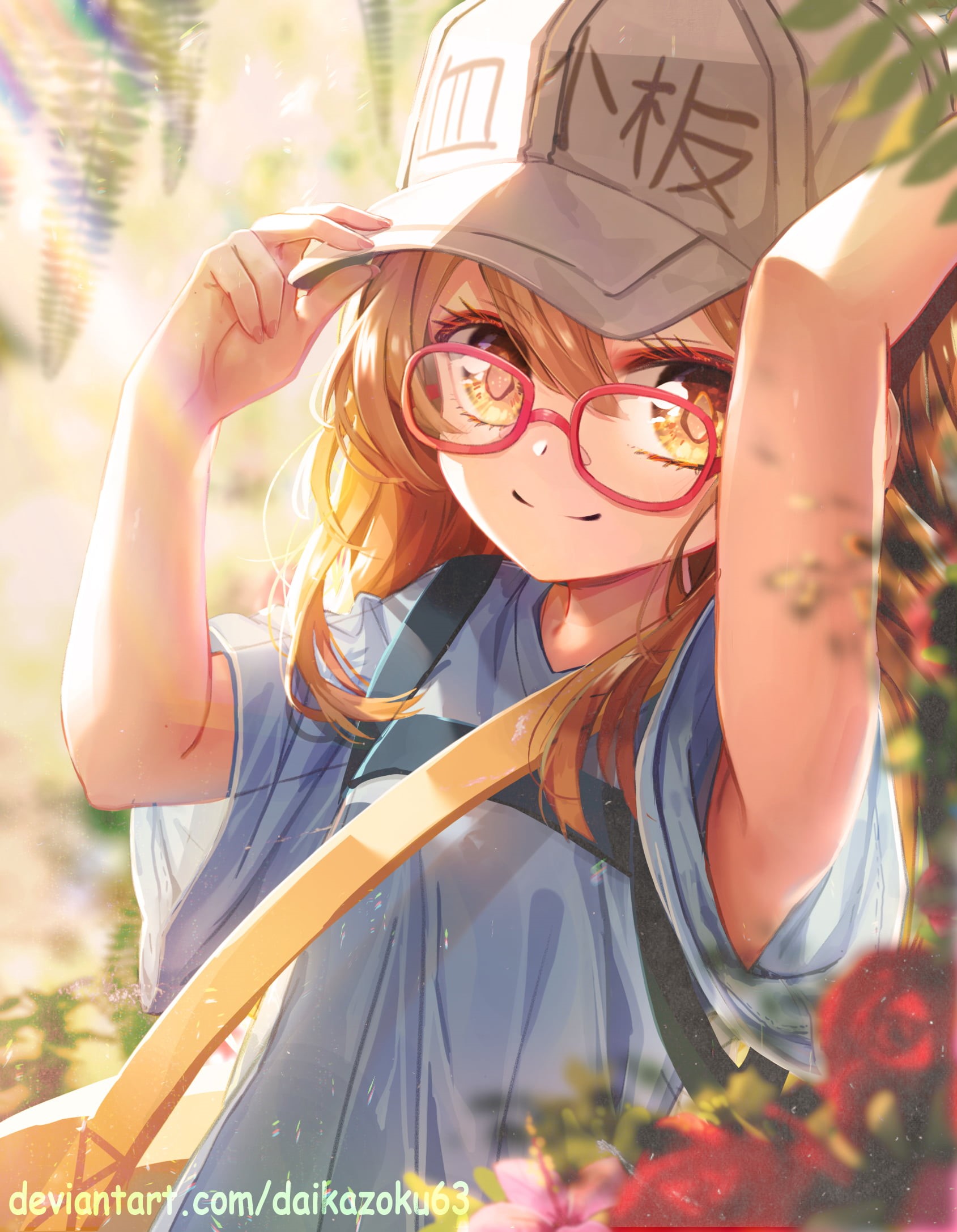 1080P, Hataraku Saibou, anime girls, blonde, glasses, cells, loli, hat, Phone HD Wallpaper