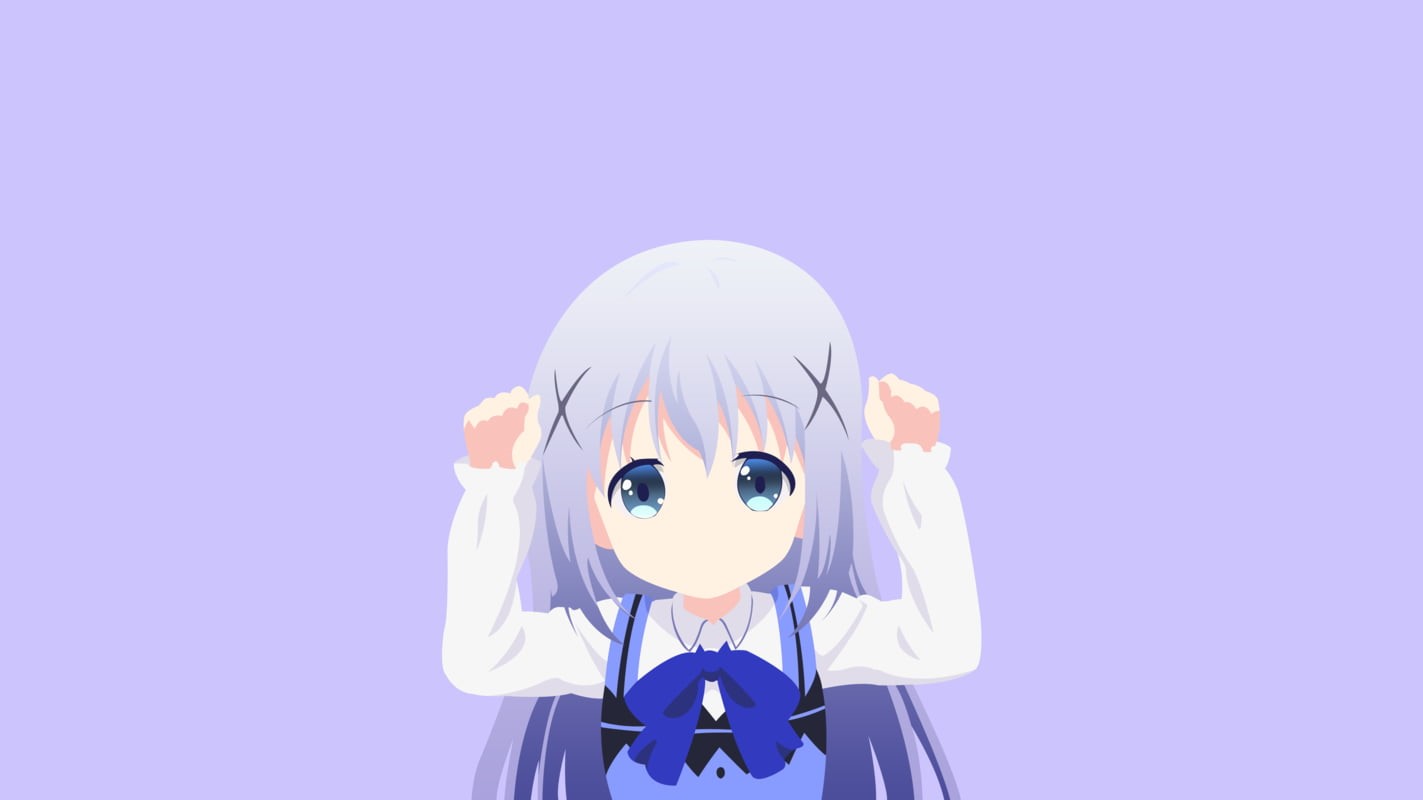 copy space, Gochuumon wa Usagi Desu ka, leisure activity, portrait, minimalism, blue, blue dress, representation, white clothing, standing, front view, HD Wallpaper