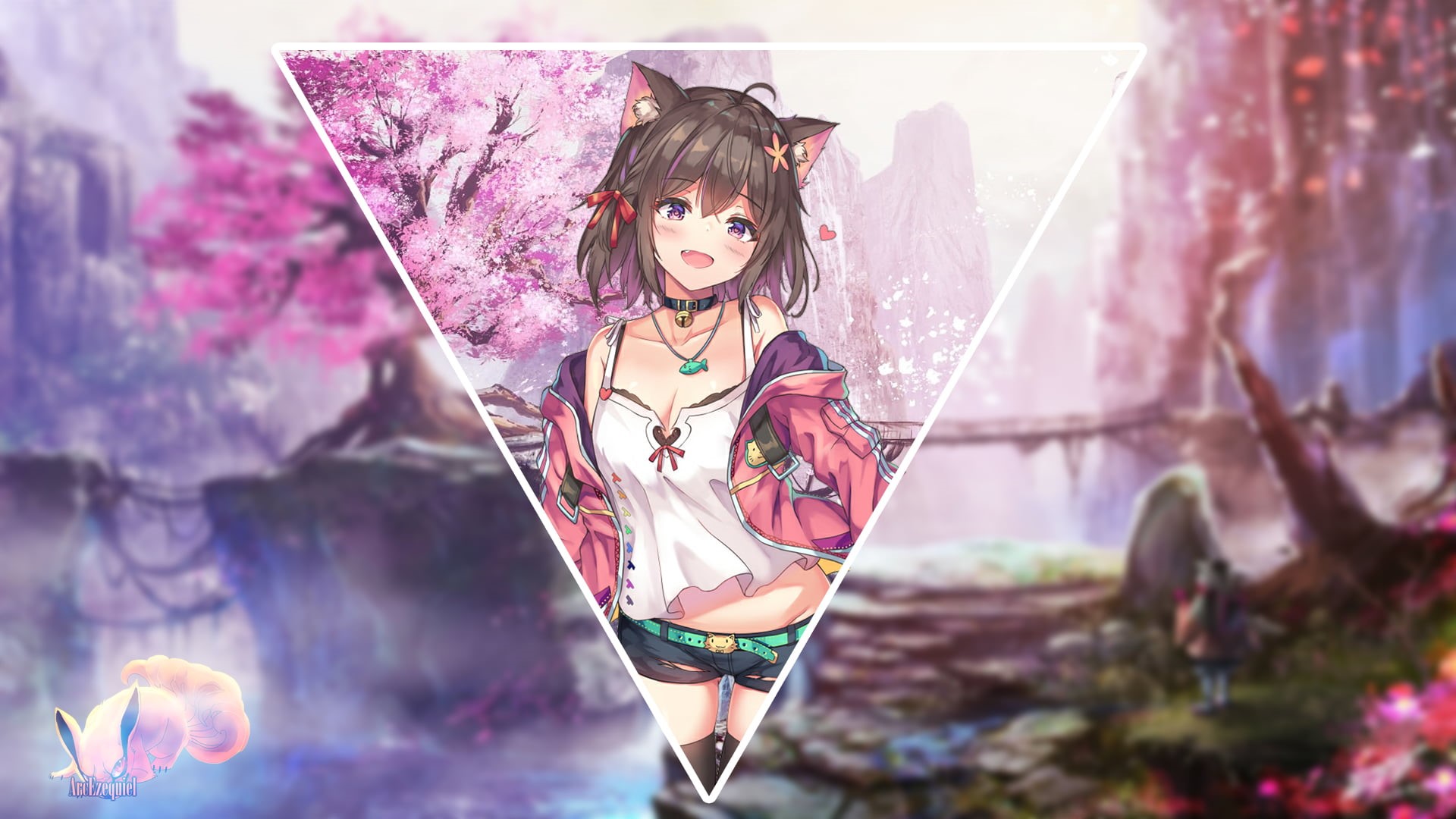 anime girls, loli, neko ears, anime, landscape, 1080P, HD Wallpaper