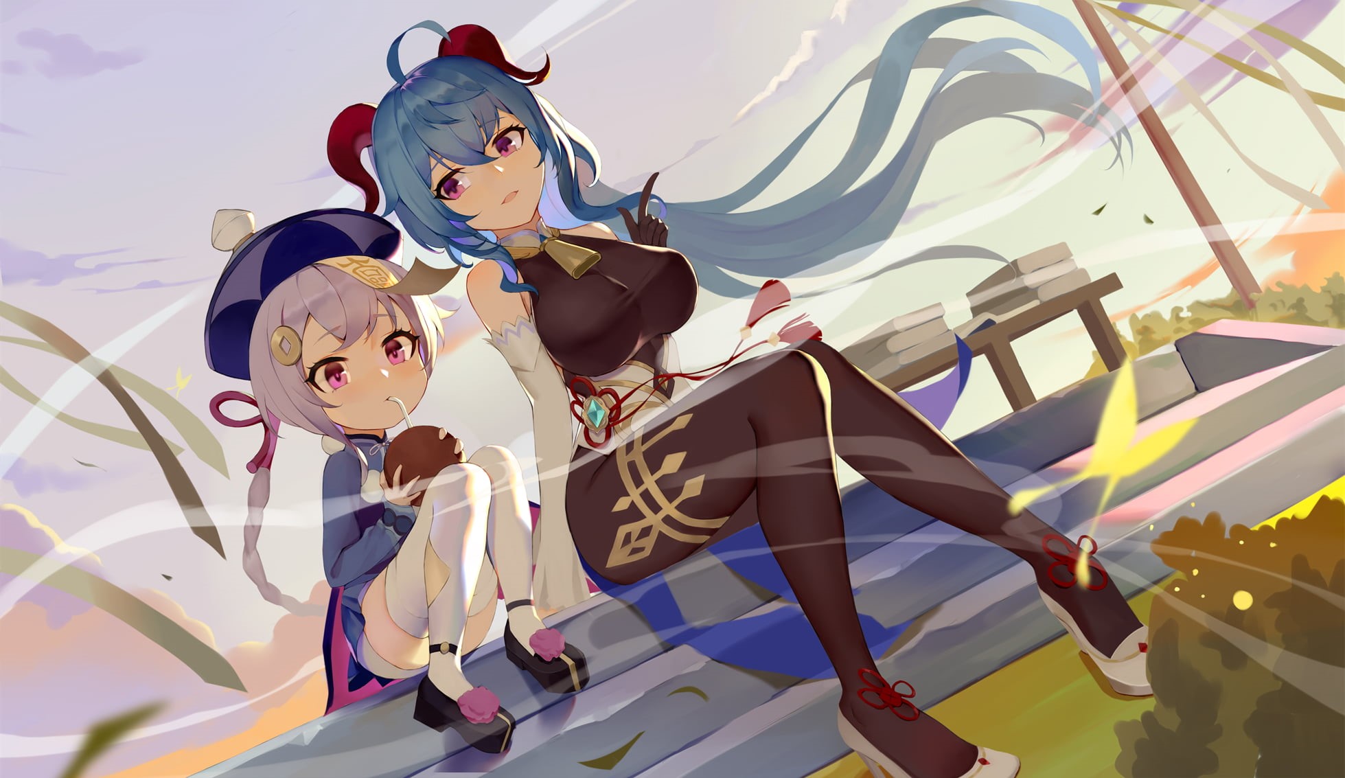 anime, Qiqi (Genshin Impact), Genshin Impact, OCARINO, 1080P, Ganyu (Genshin Impact), anime girls, HD Wallpaper