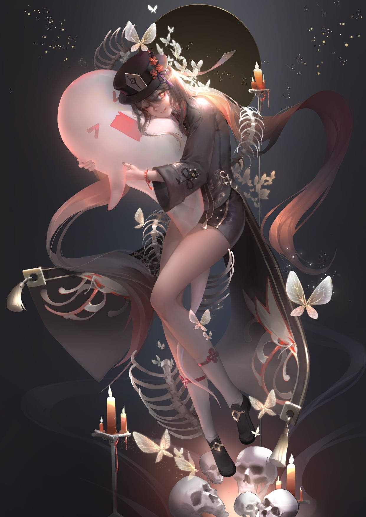 Hutao(Genshin Impact), Genshin Impact, 720P, butterflies, anime girls, Phone HD Wallpaper