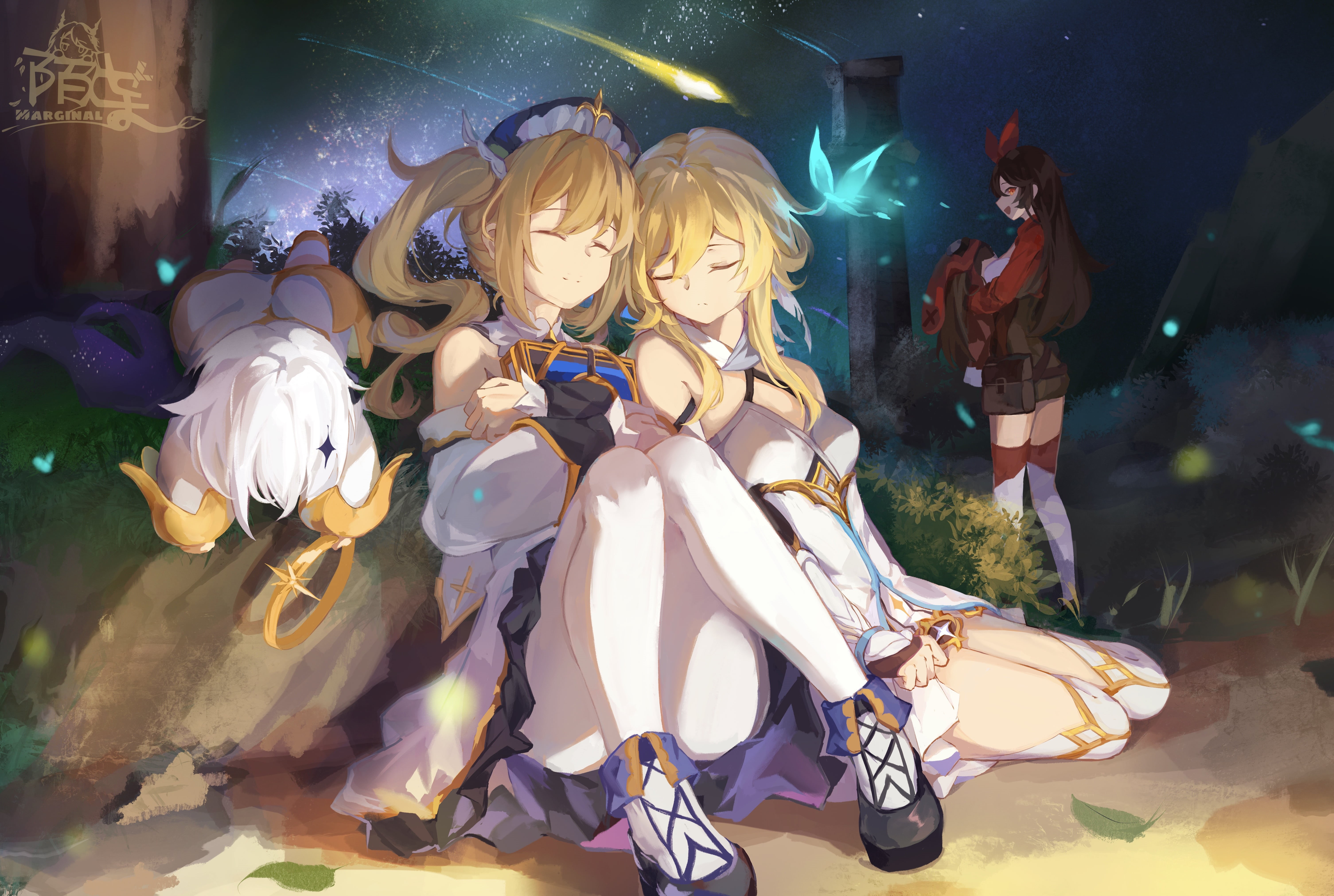 barbara (genshin impact), Lumine (Genshin Impact), anime girls, Genshin Impact, 5K, Amber (Genshin Impact), Paimon(Genshin Impact), HD Wallpaper