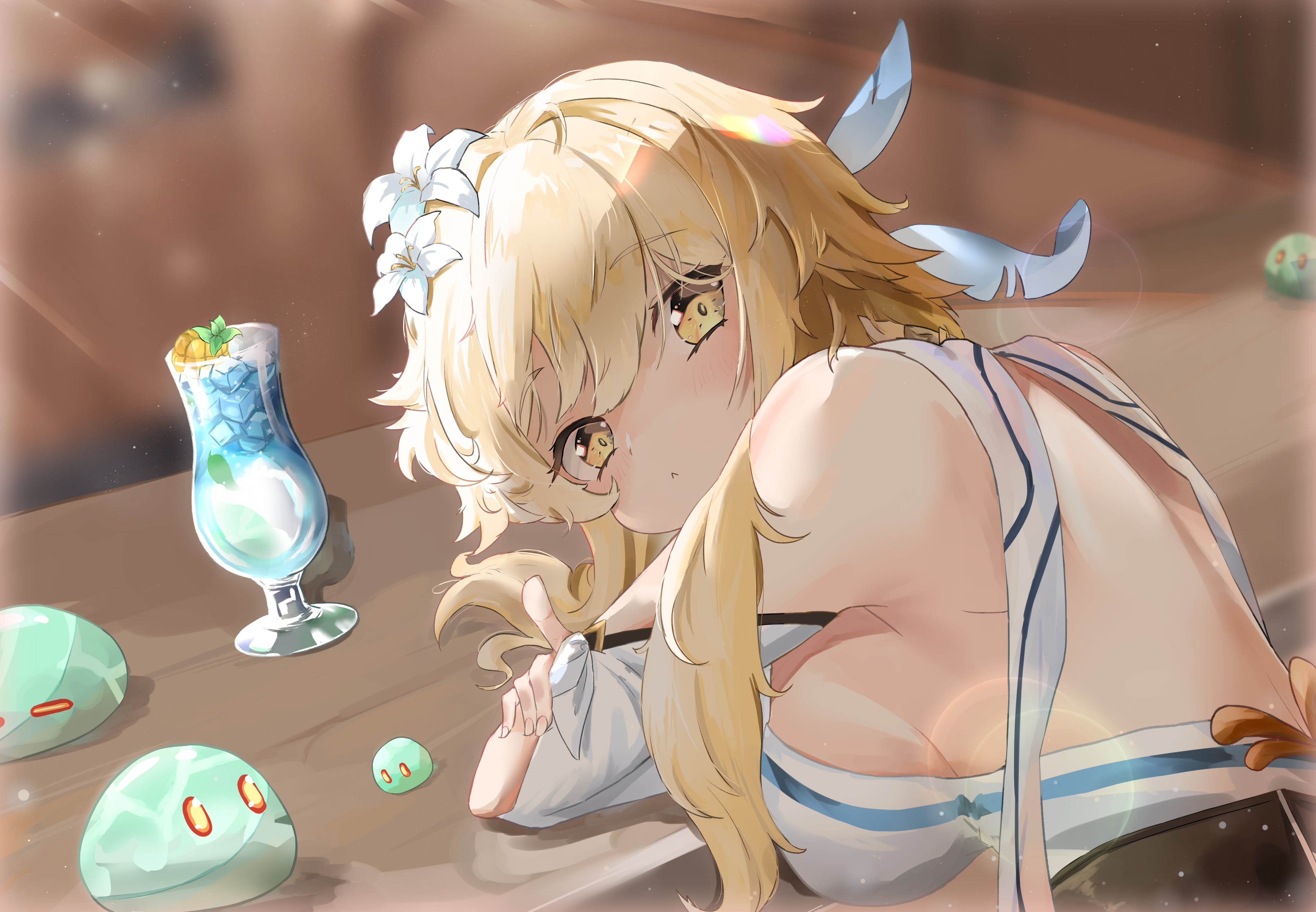 Elphe, anime girls, Genshin Impact, Izakaya, Lumine (Genshin Impact), 2K, HD Wallpaper
