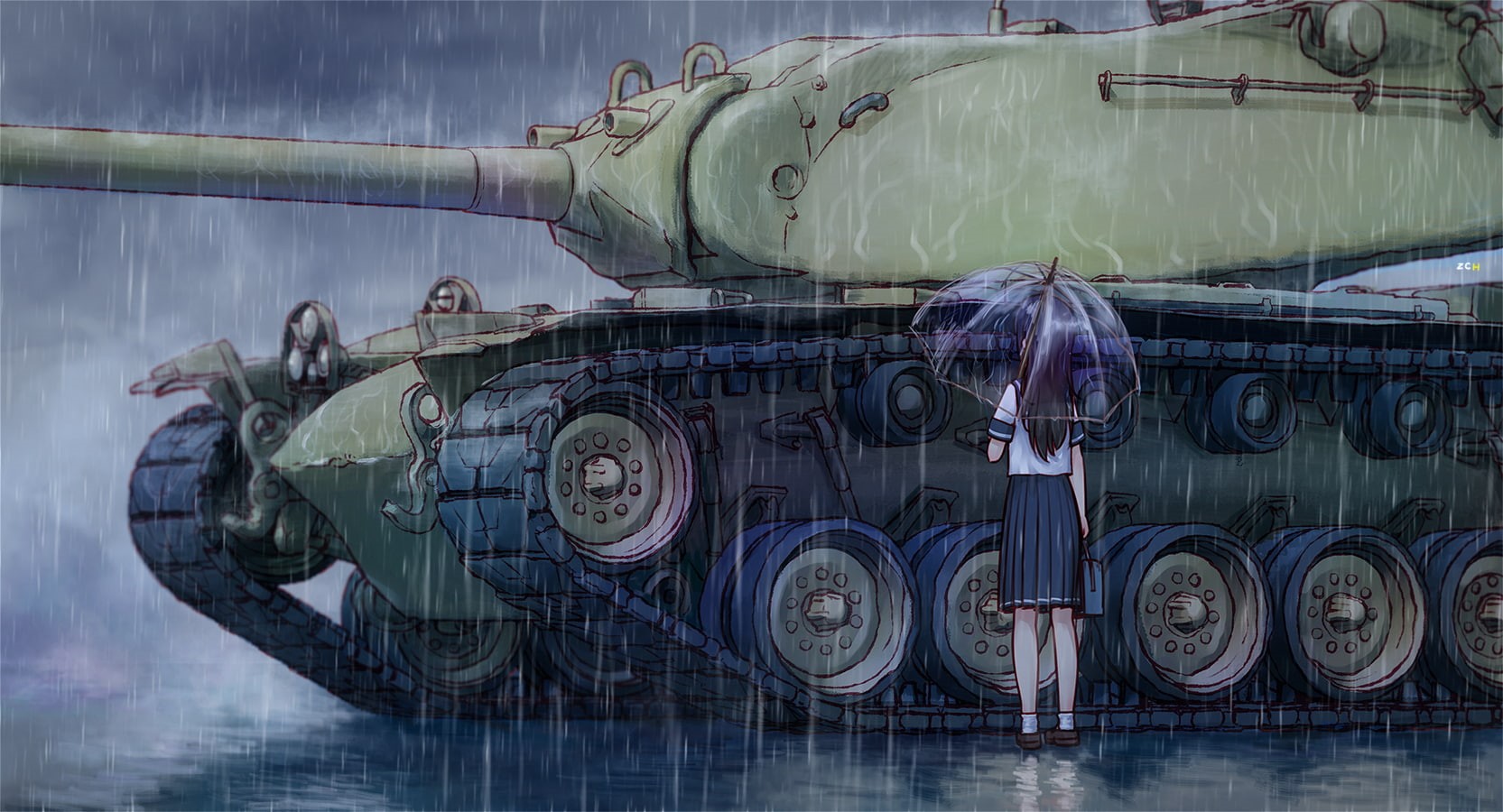 reflection, nature, no people, mode of transportation, umbrella, anime girls, car, transportation, business, glass - material, day, outdoors, land vehicle, HD Wallpaper