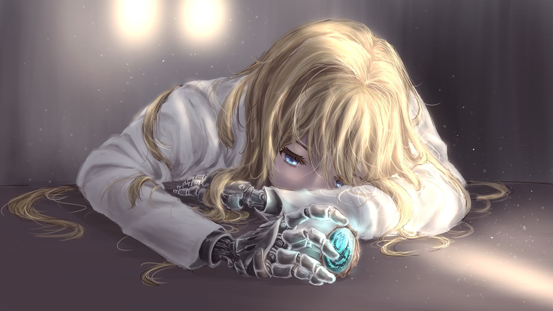 mechanic arm, girls, blonde, childhood, lifestyles, one person, child, portrait, indoors, females, 1080P, violet evergarden, white color, Anime, hair, HD Wallpaper
