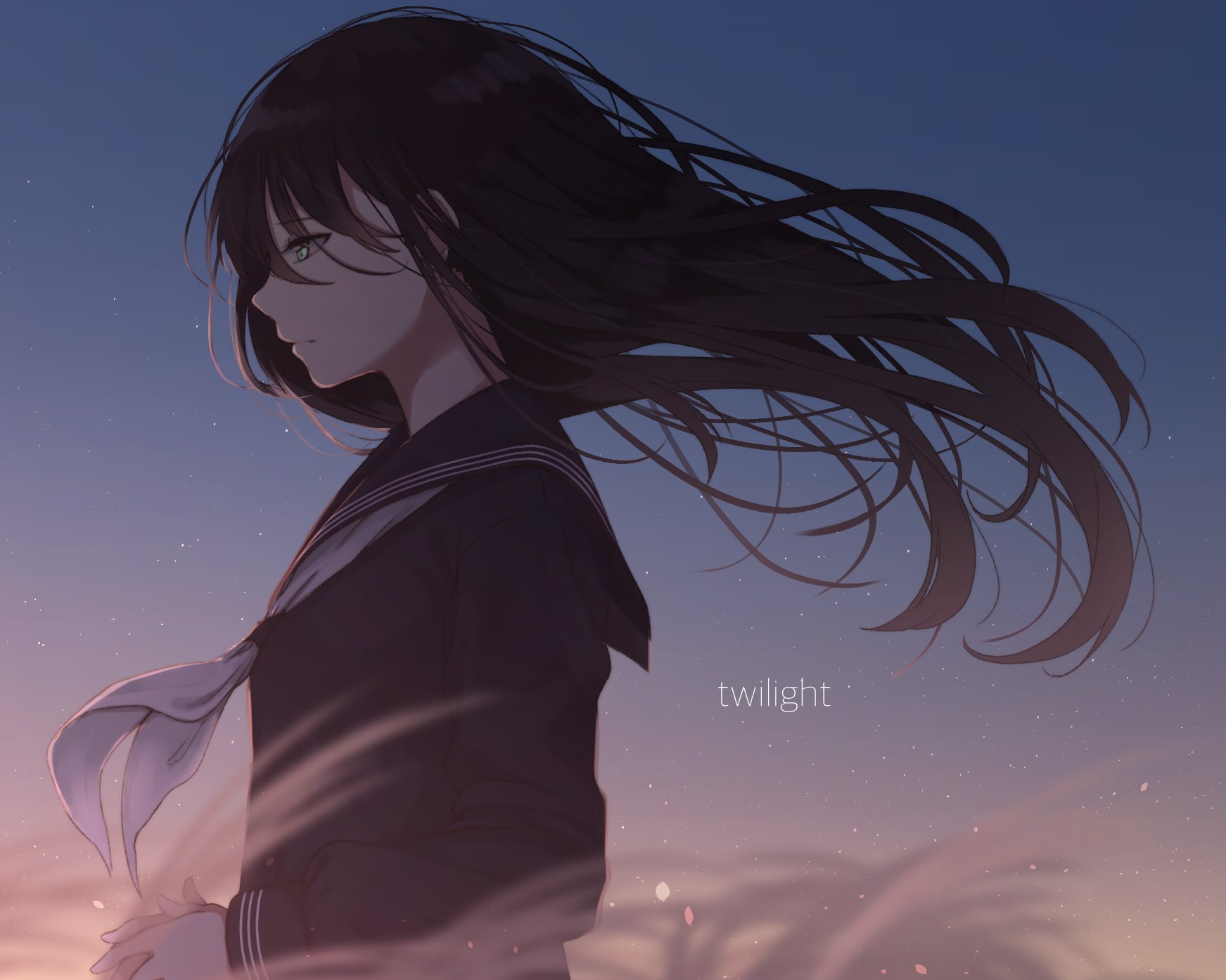 anime girl, long hair, real people, one person, women, school uniform, lifestyles, leisure activity, portrait, windy, 720P, sky, Anime, waist up, hair, HD Wallpaper