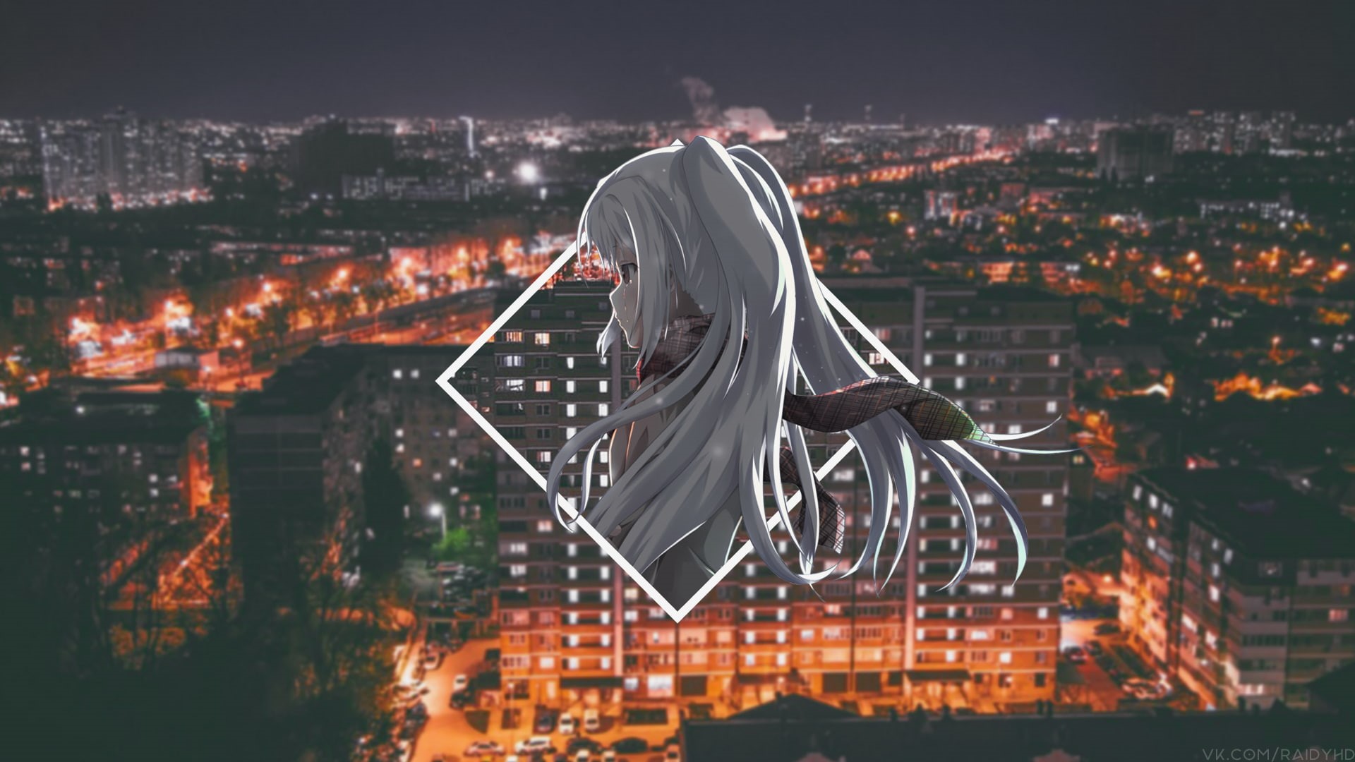 nature, anime girls, night, building exterior, building, outdoors, 1080P, built structure, illuminated, spirituality, lifestyles, one person, real people, HD Wallpaper
