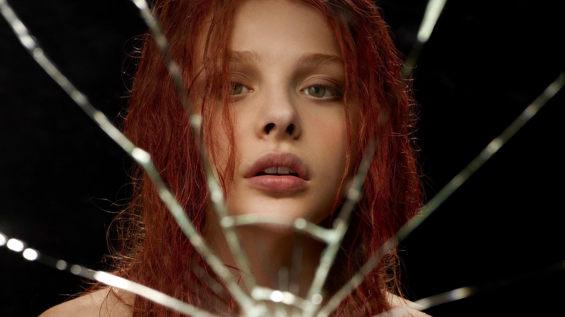 close-up, broken glass, redhead, green eyes, long hair, girls, one person, headshot, drinking, portrait, 1080P, young adult, face, front view, Carrie, HD Wallpaper
