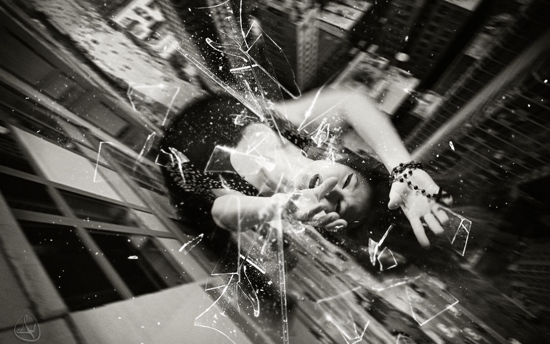 women, death, broken glass, 500px, Nikolas Verano, 1080P, falling, HD Wallpaper