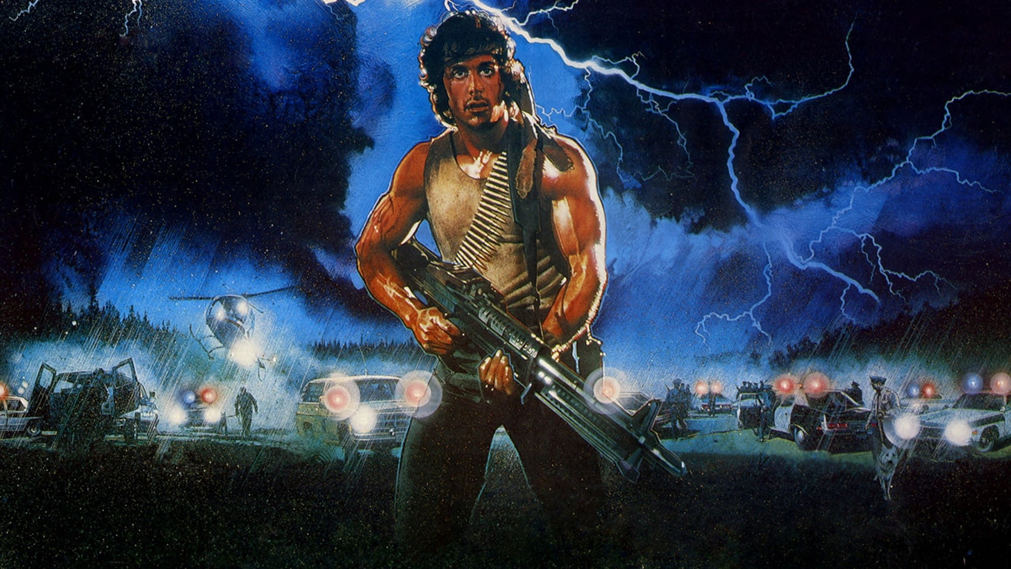 tape, art, popular music concert, weapons, lightning, First Blood, machine gun, night, men, one person, performance, figure, musical instrument, machine, HD Wallpaper