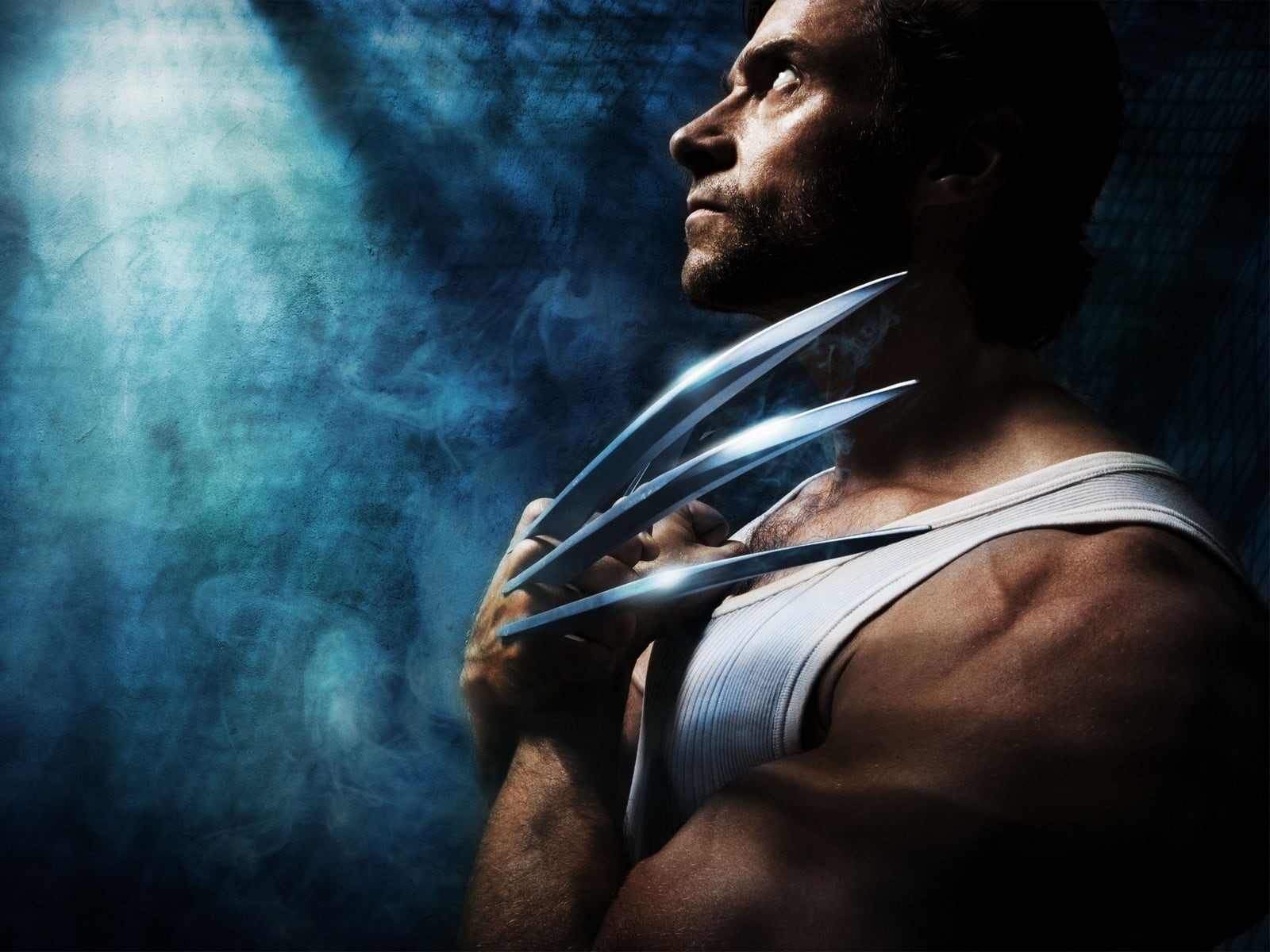 one person, beard, black background, Wolverine, waist up, headshot, smoke - physical structure, hairstyle, portrait, mid adult, 720P, X-Men, studio shot, HD Wallpaper