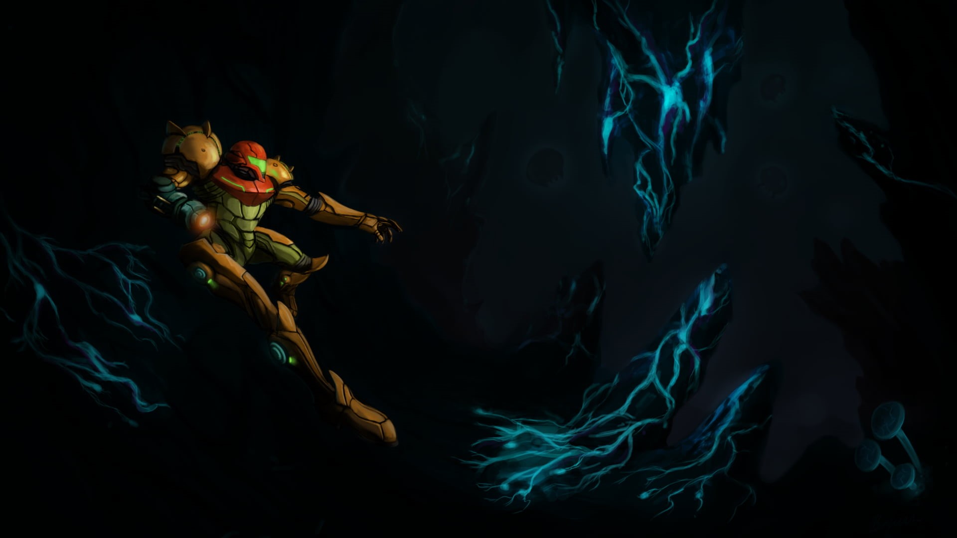 animal, illuminated, indoors, animal themes, nature, Samus Aran, fear, representation, animal wildlife, video games, motion, dark, black background, HD Wallpaper