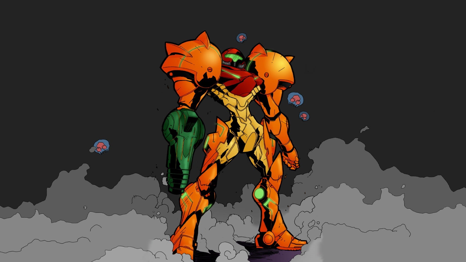 clear sky, creativity, night, 1080P, art and craft, Metroid, water, video games, Nintendo, outdoors, silhouette, orange, robot, abstract, low angle view, HD Wallpaper