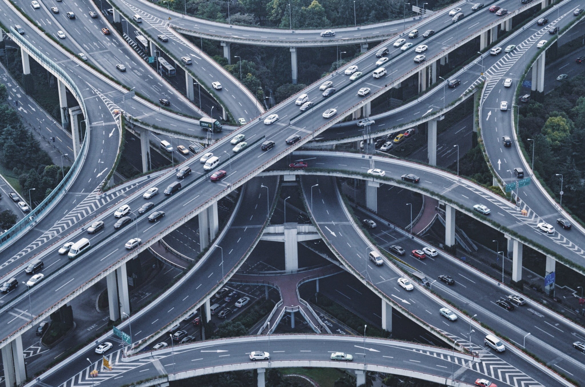 outdoors, gray, street, aerial view, land vehicle, city, 1080P, bridge, multiple lane highway, concrete, built structure, car, motor vehicle, elevated road, HD Wallpaper
