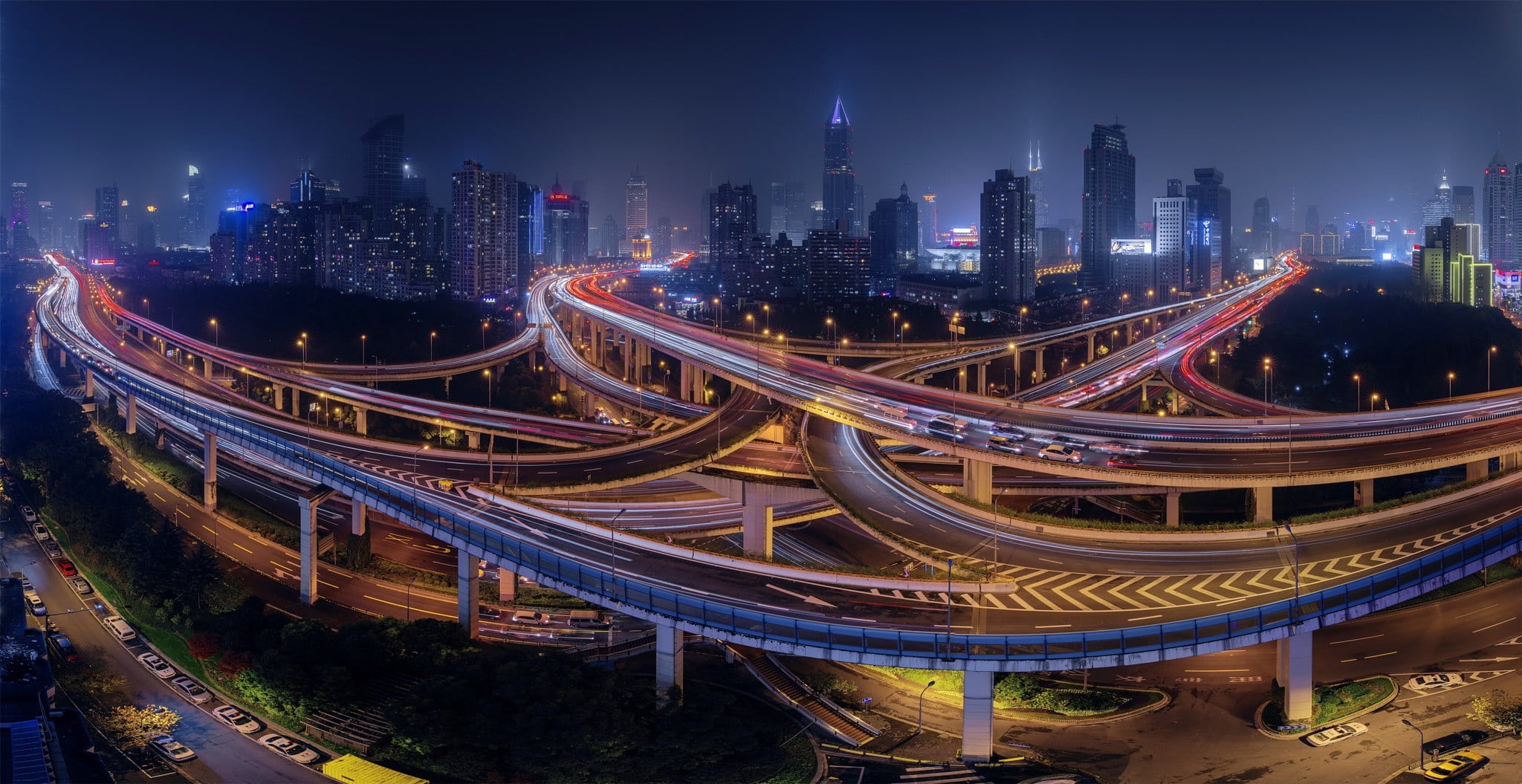 modern, no people, China, time, overpass, photography, mode of transportation, nature, lapse, bridge - man made structure, long exposure, city, high angle view, HD Wallpaper