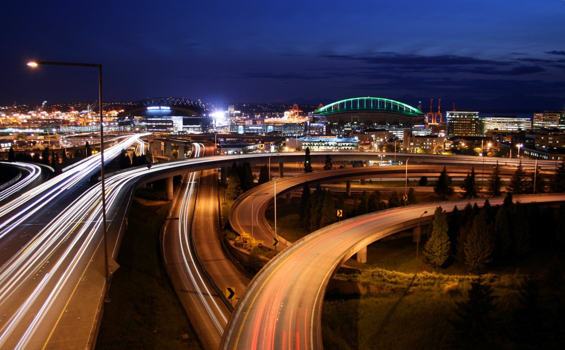 Skyline, night, way, Pictures, highway, 720P, multiple Lane Highway, city, Bridge, gray, speed, dusk, Photos, car, Night  Long, elevated Road, Lights, HD Wallpaper