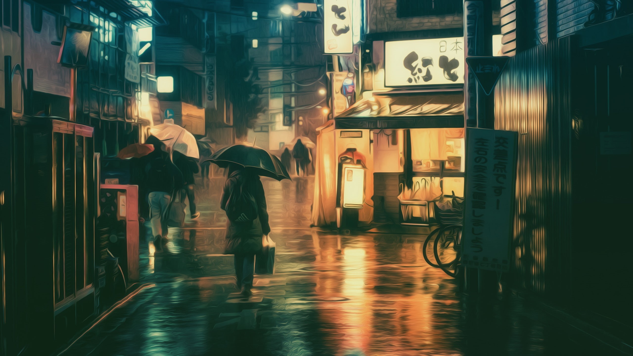 photography, Masashi Wakui, neon lights, umbrella, photo manipulation, 2K, HD Wallpaper