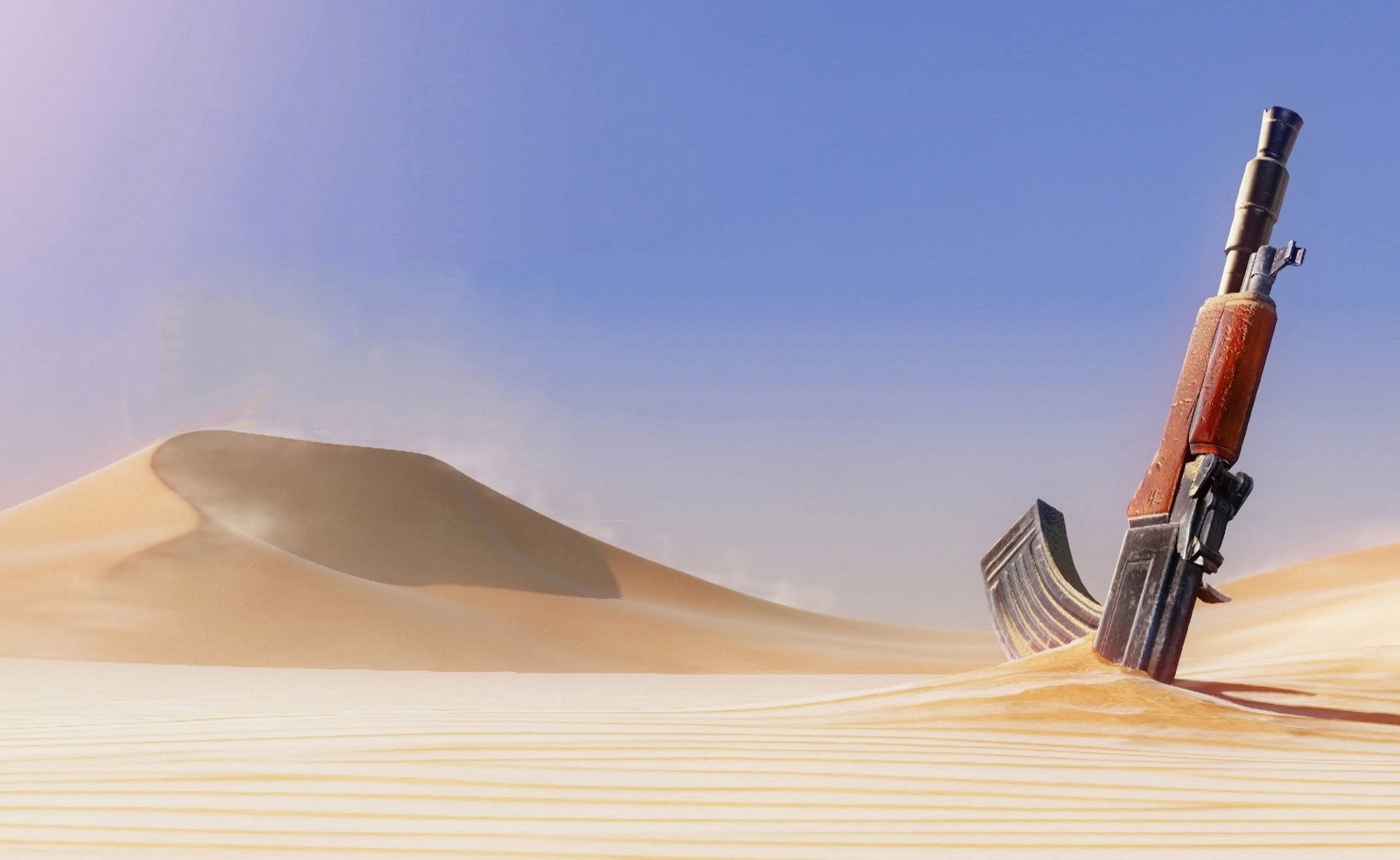 Army, 2K, day, blue, sunlight, arid climate, black, ak, environment, Sand, tranquil scene, landscape, brown, clear sky, climate, sand dune, tranquility, HD Wallpaper