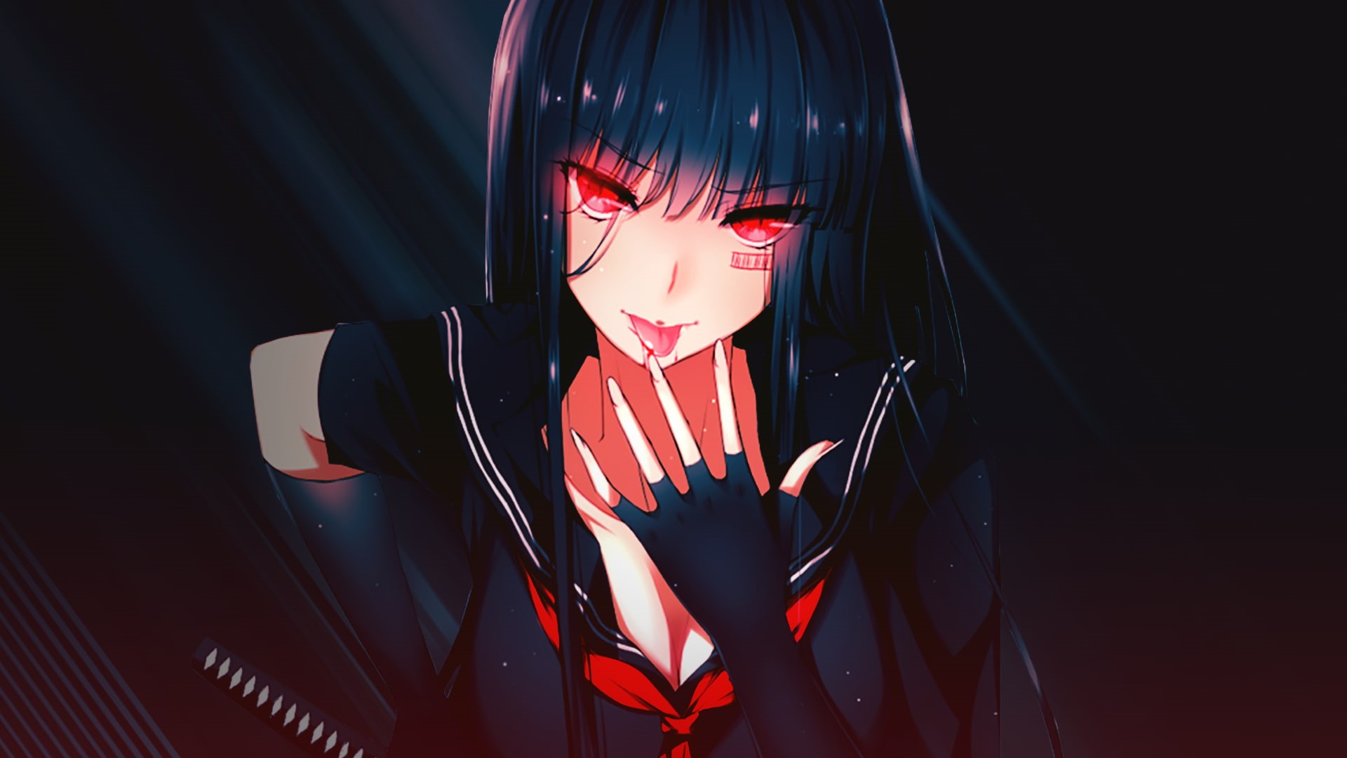 waist up, red eyes, portrait, young adult, young women, front view, black background, illuminated, lifestyles, anime girls, indoors, beautiful woman, women, HD Wallpaper