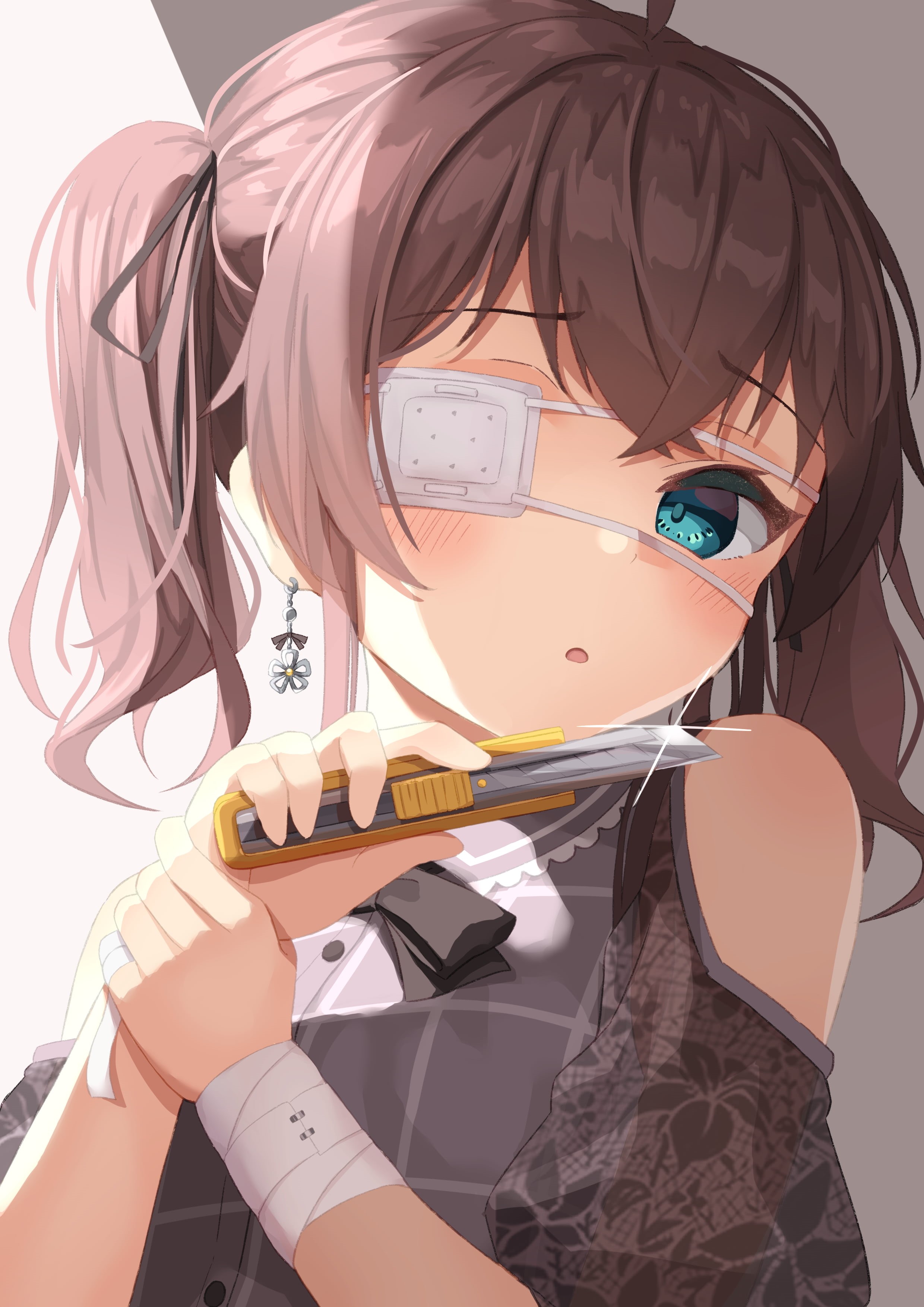 anime girls, 2K, Natsuiro Matsuri, Virtual Youtuber, eyepatches, Hololive, Phone HD Wallpaper