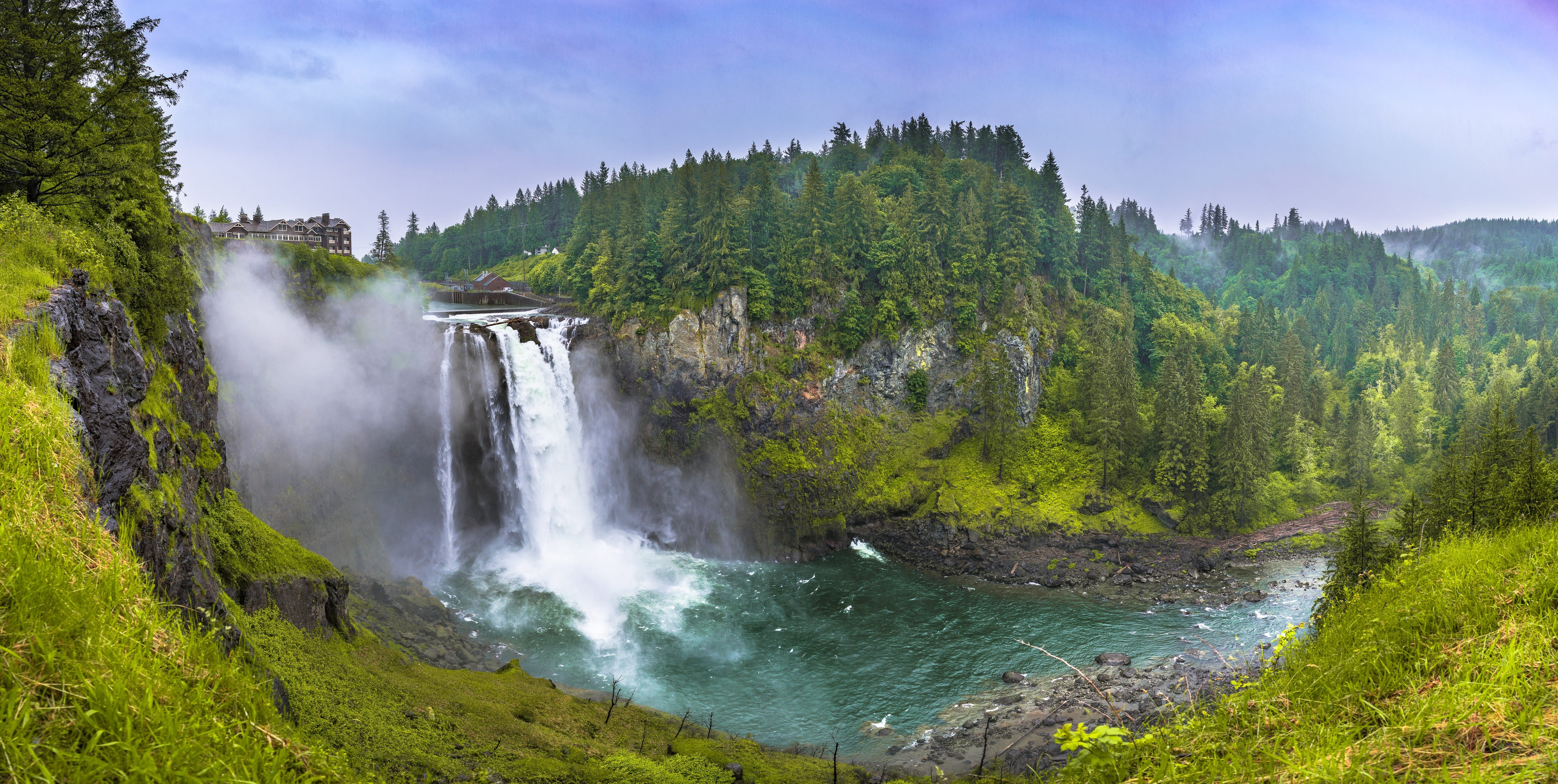 majestic, scenic, no people, scenics, cascade, travel, flowing, travel destinations, outdoors, environment, coniferous tree, green, long exposure, spring, HD Wallpaper