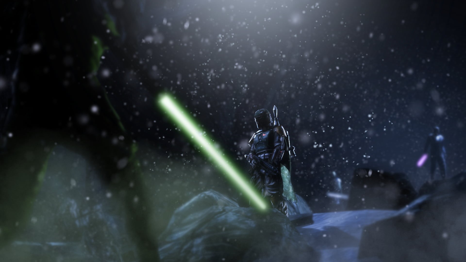 Star Wars, spraying, 1080P, environment, storm, blizzard, nature, outdoors, rain, snowing, snow, winter, Boba Fett, drop, people, graphic, splashing, HD Wallpaper