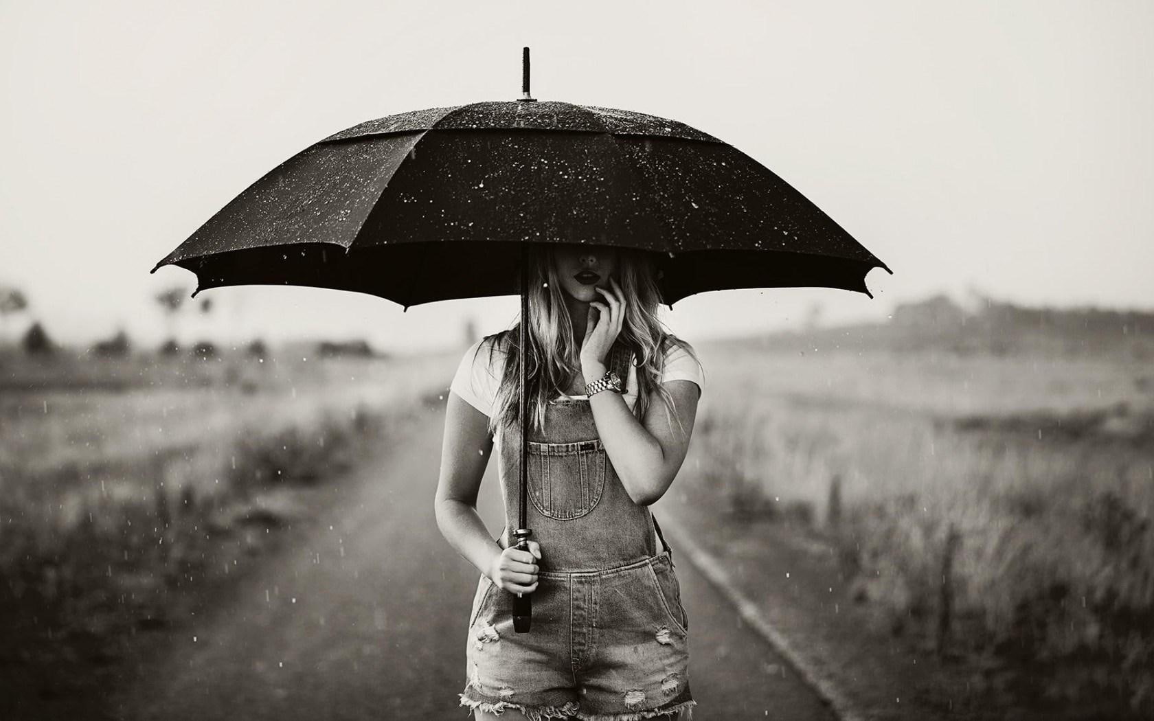 720P, girl, rain, mood, umbrella, HD Wallpaper