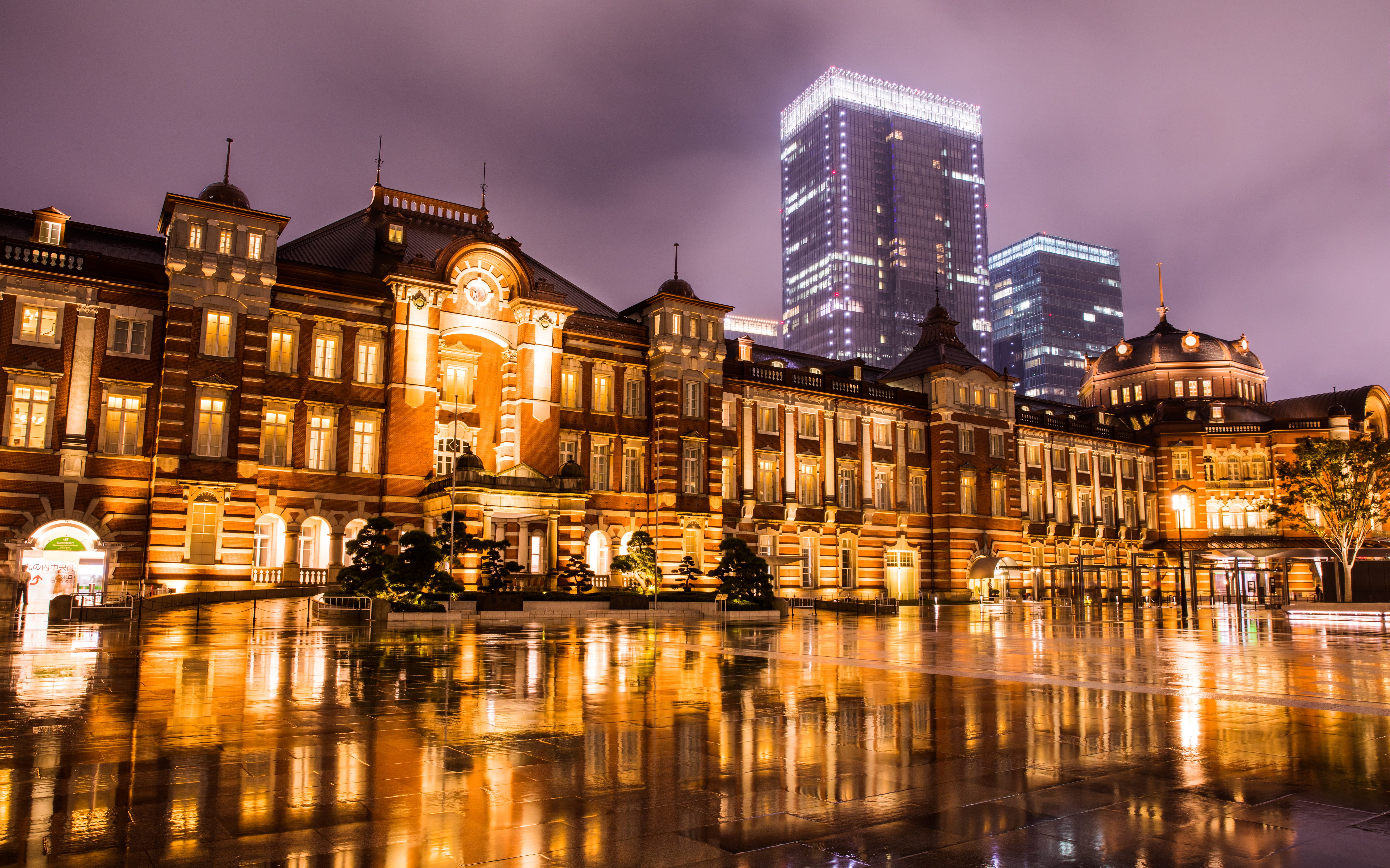 waterfront, building, tokyo station, cloud - sky, office building exterior, sky, reflection, chiyoda-ku, no people, facade, japan, water, 5K, autumn, illuminated, HD Wallpaper