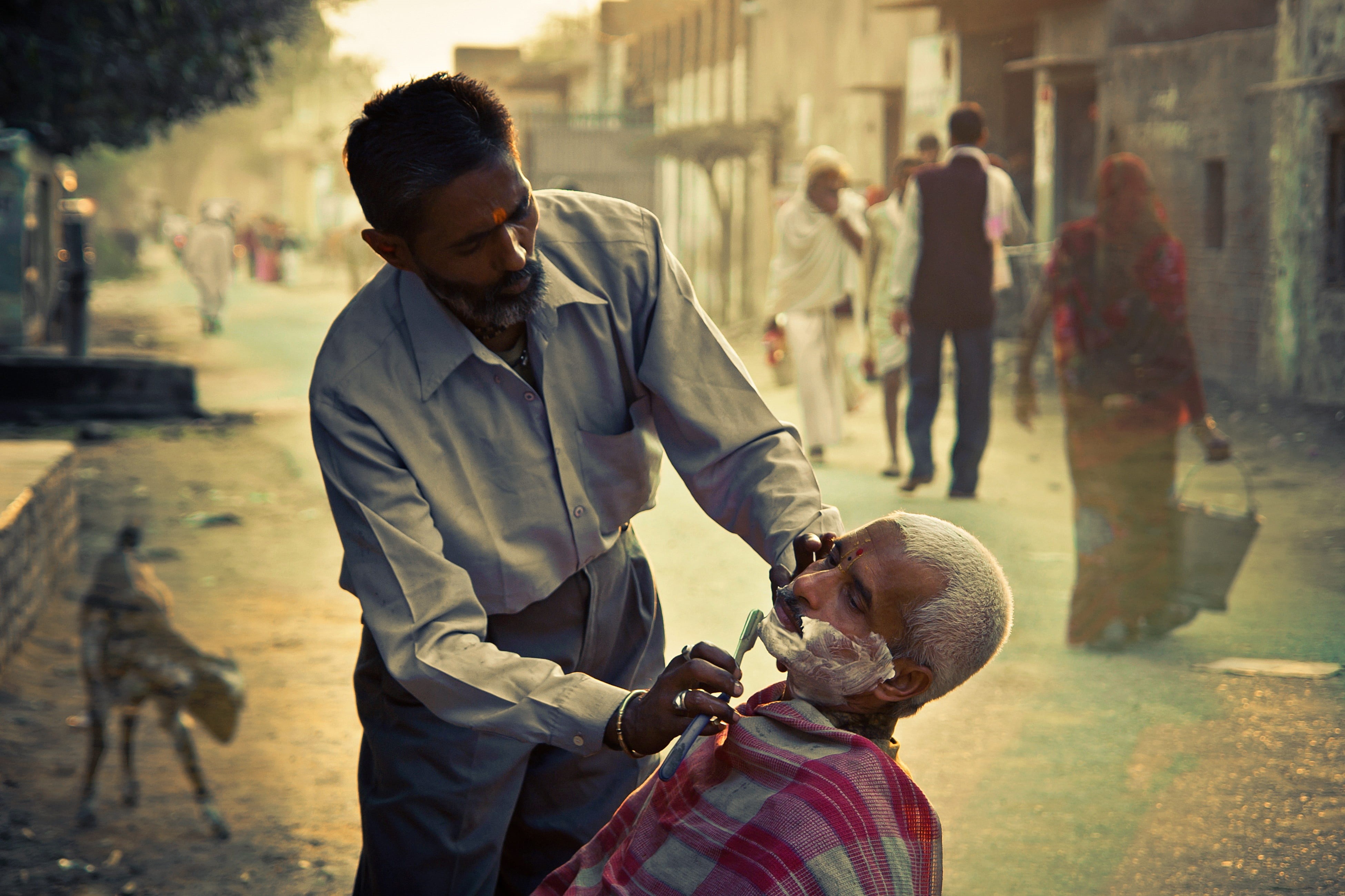 barber, tourism, hindu, day, nature, child, standing, childhood, group of people, shaving, krishna, culture, real people, travel, incidental people, outdoors, HD Wallpaper
