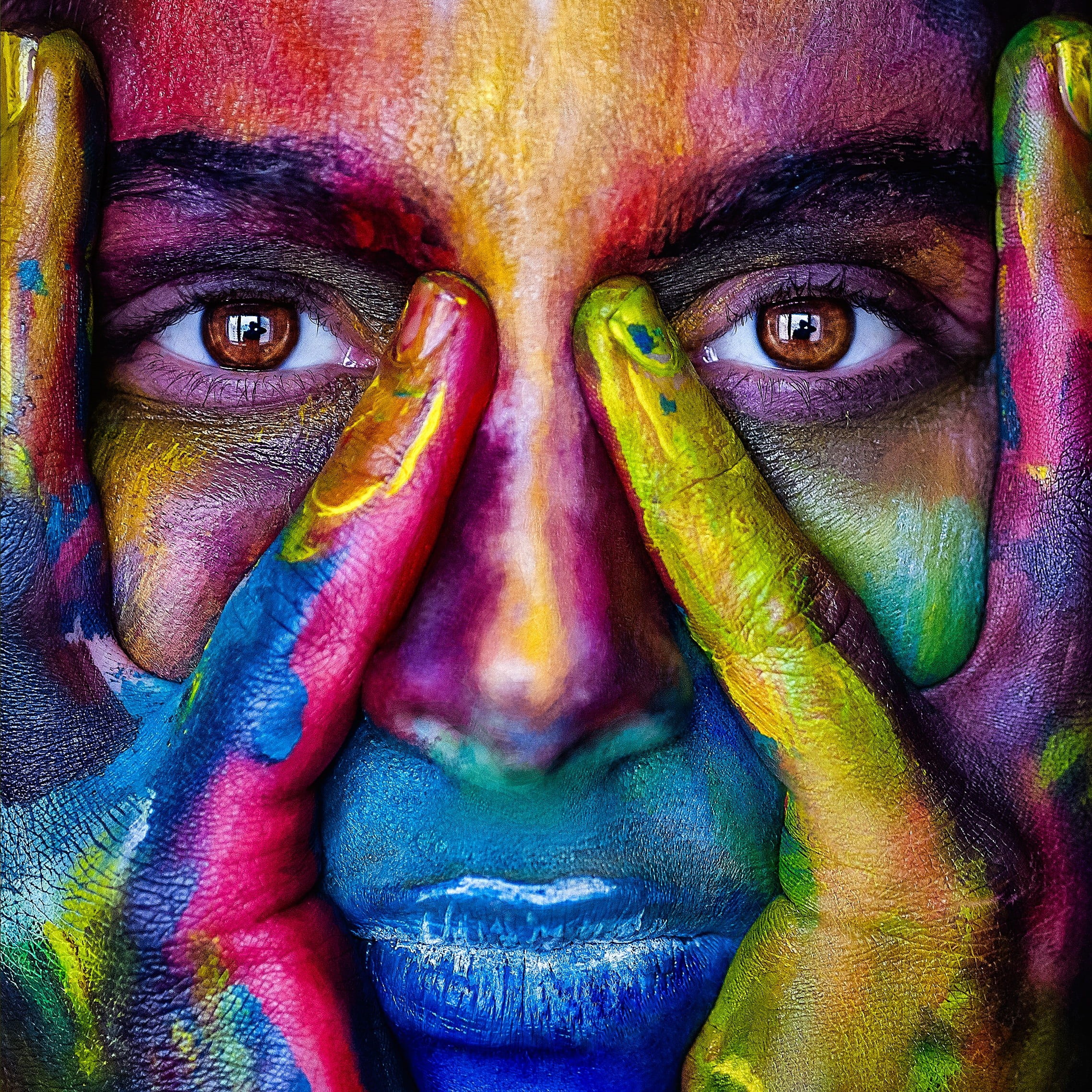eye, girl, color, blue, sari, close-up, rainbow, women, human eye, views, mejk, human body part, green color, lips, art, person, paint, 1080P, eyes, photography, Phone HD Wallpaper