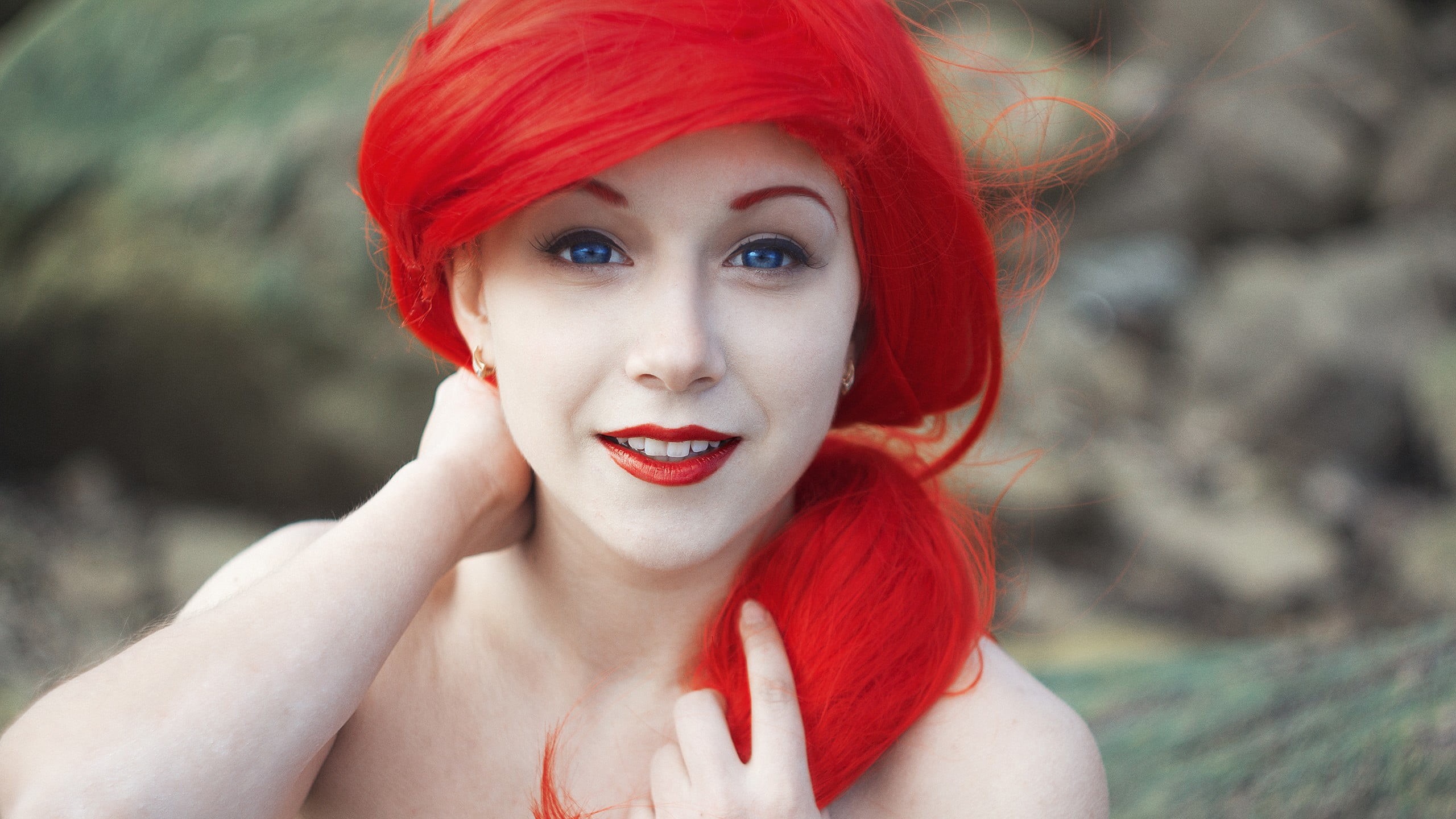 redhead, lips, red lipstick, Disney princesses, beautiful woman, human body part, red, young adult, women, blue eyes, dyed red hair, adult, portrait, headshot, HD Wallpaper