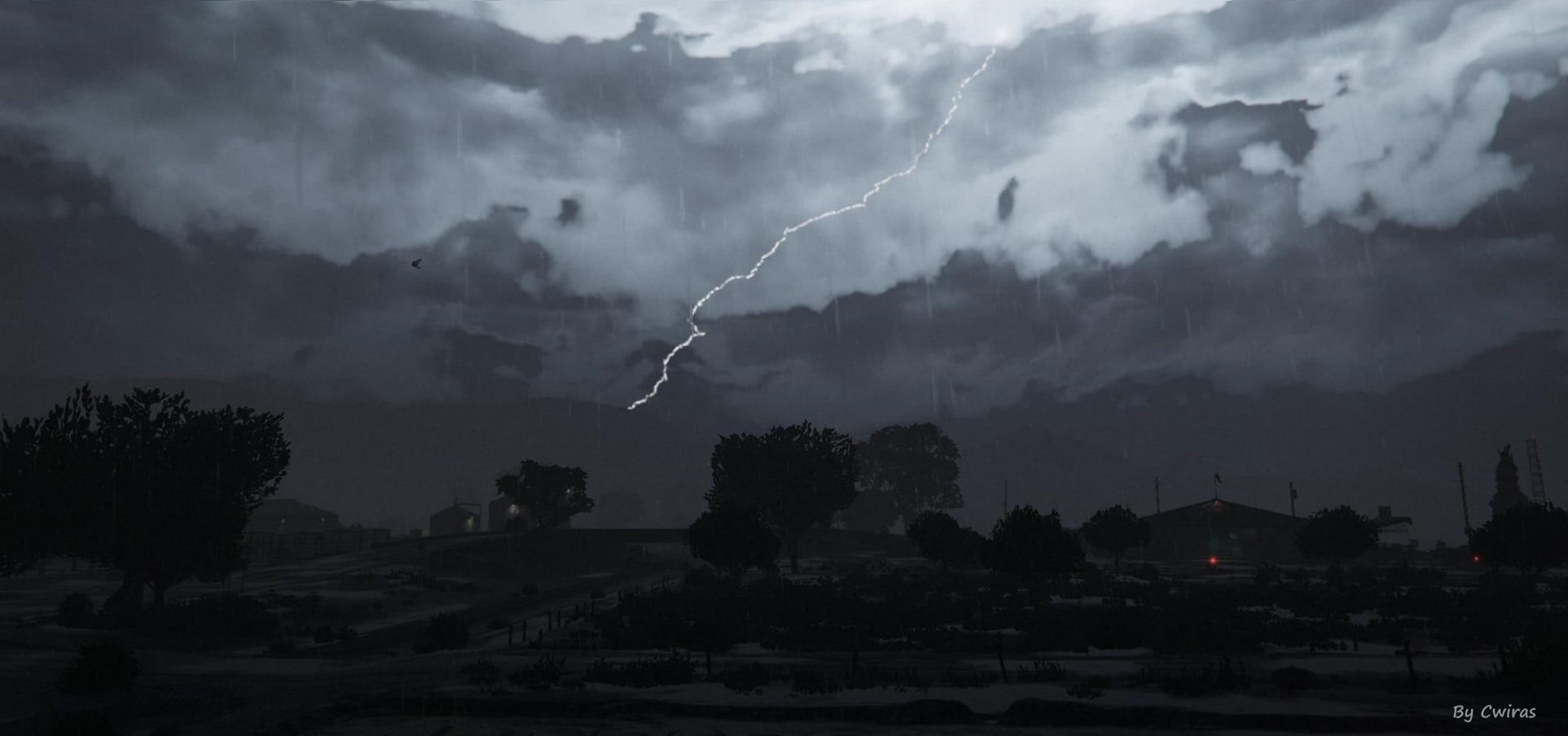 nature, plant, GTA5, lightning, sky, no people, cloud - sky, tree, beauty in nature, games art, Grand Theft Auto, thunderstorm, computer game, outdoors, HD Wallpaper