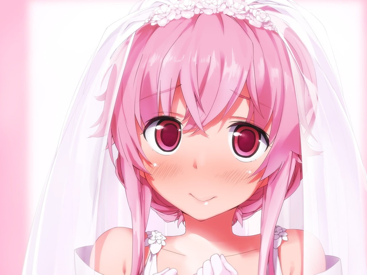 human face, close-up, pink, Gasai Yuno, wig, people, pink color, real people, character, eyeglasses, girls, veil, fashion, females, portrait, studio shot, HD Wallpaper