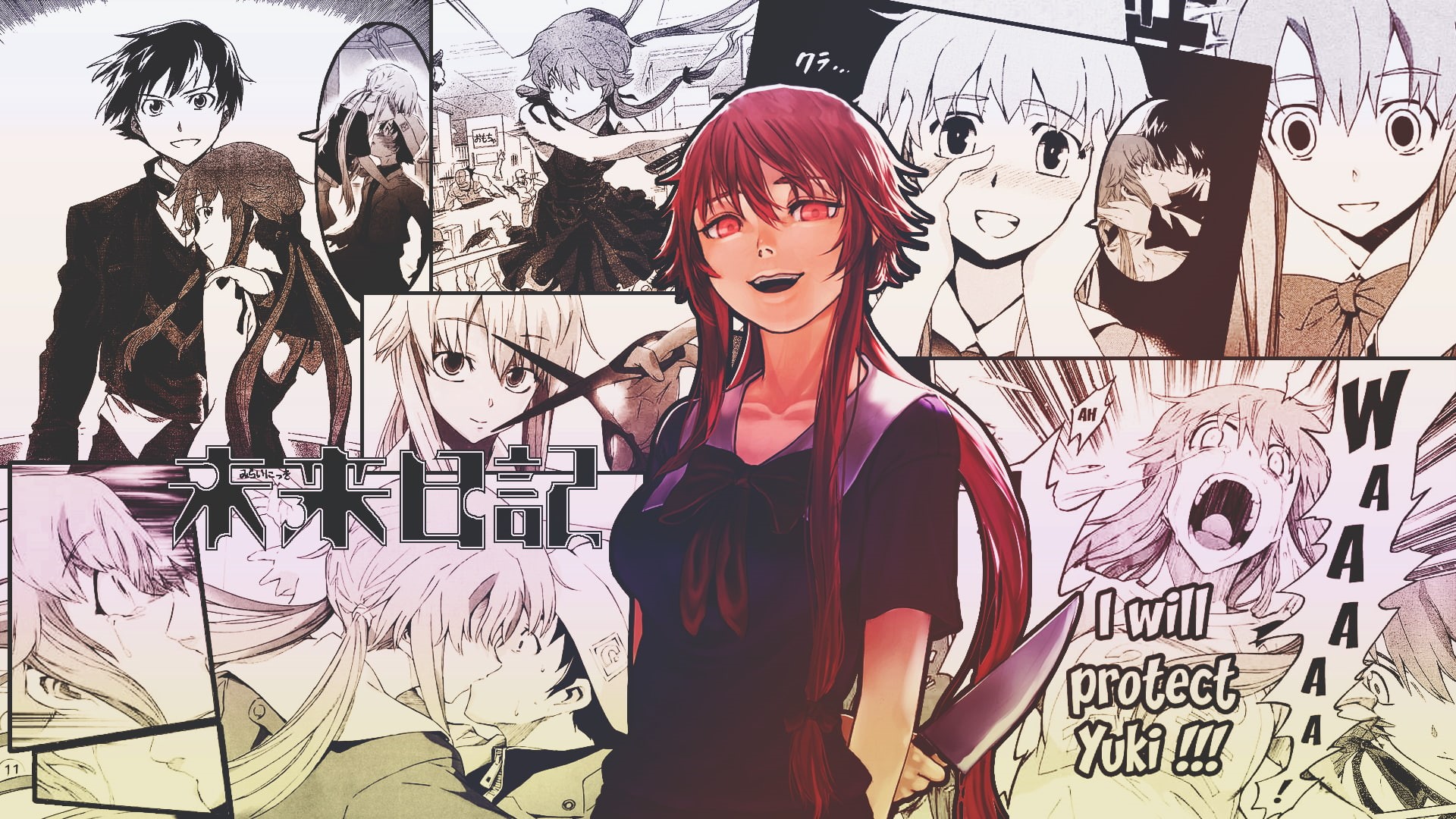 Mirai Nikki, 1080P, anime girls, manga, Gasai Yuno, HD Wallpaper