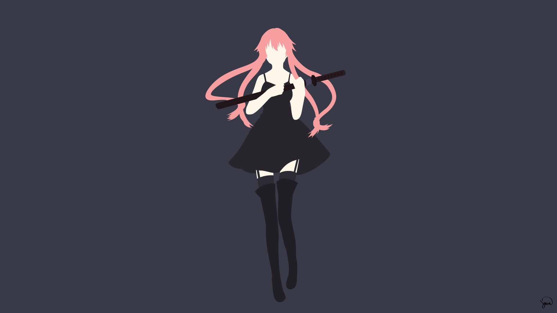 Mirai Nikki, Gasai Yuno, anime girls, 1080P, minimalism, HD Wallpaper