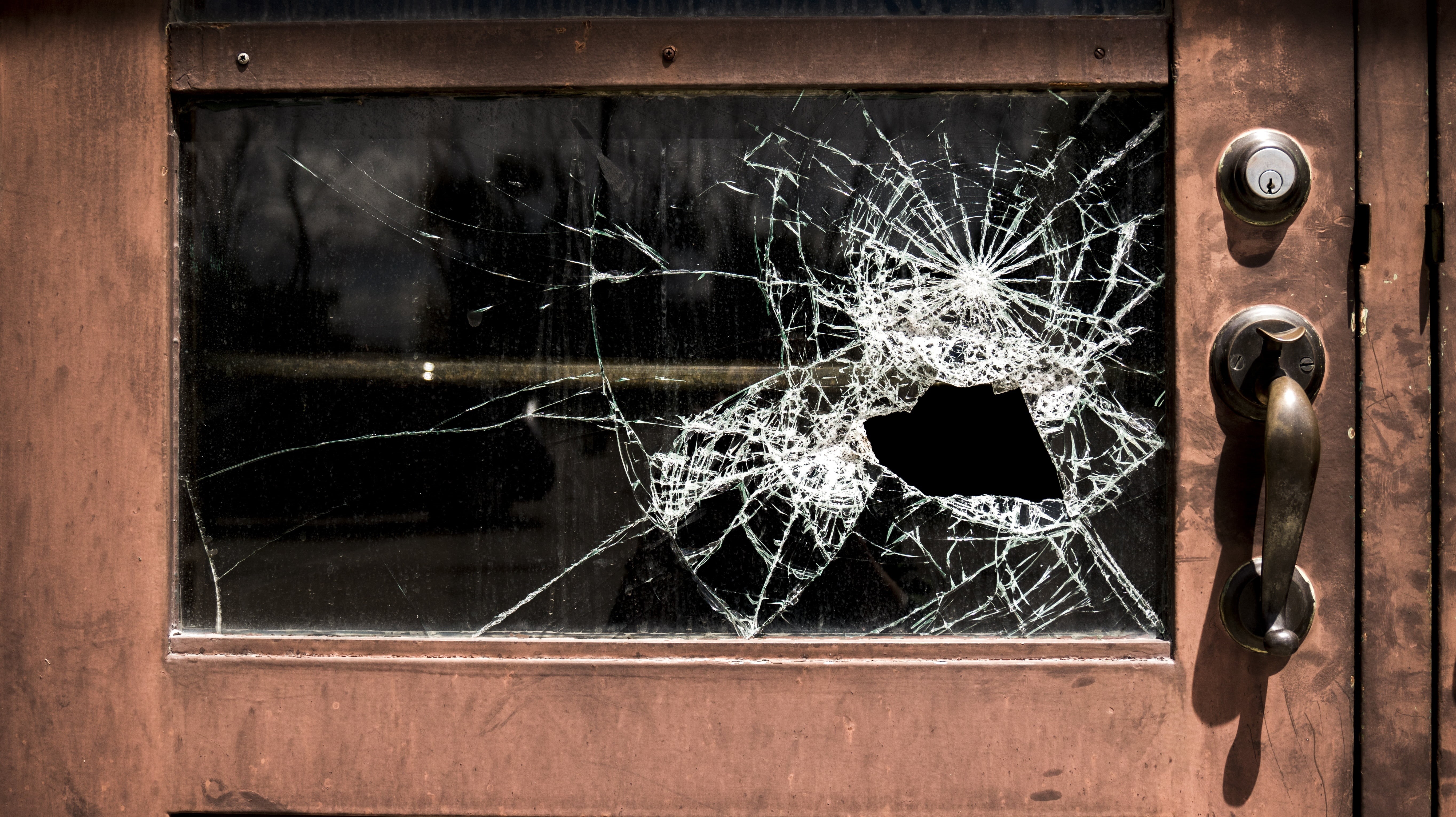 hole, steel, shape, damaged, school, shattered glass, wooden, broken glass, 5K, old, crime, metal, impact, accident, black color, bad condition, architecture, HD Wallpaper