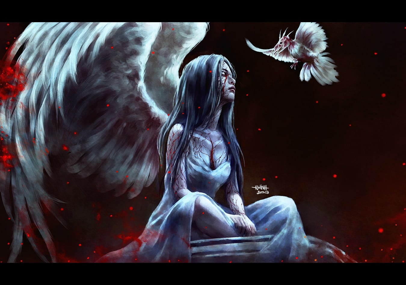 NanFe, spirituality, 720P, motion, angel, auto post production filter, birds, water, statue, digital composite, creativity, transfer print, art and craft, HD Wallpaper