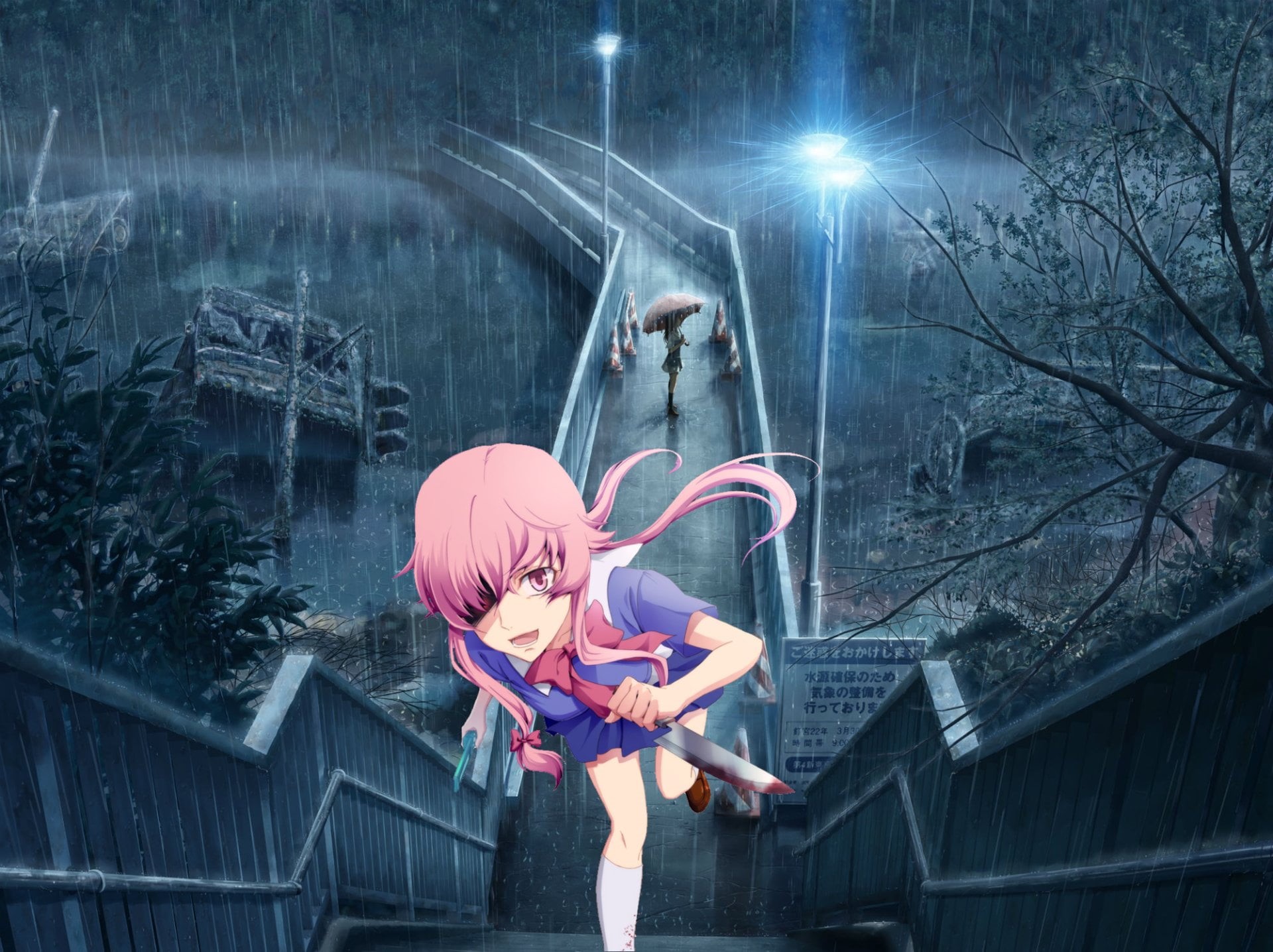 Anime, nature, built structure, knife, front view, child, holding, leisure activity, young adult, character, young women, clothing, human arm, girls, architecture, HD Wallpaper
