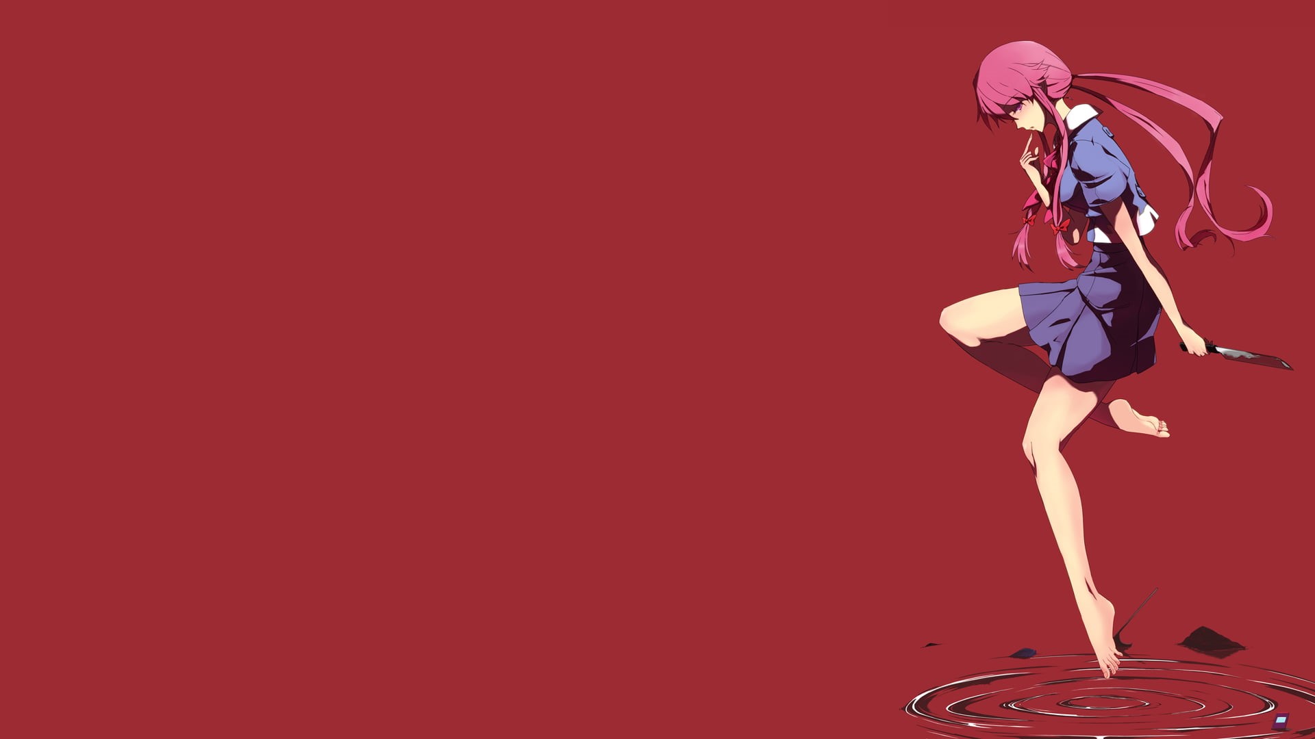 red, knife, Gasai Yuno, blood, adult, vitality, human body part, side view, sport, standing, young adult, athlete, women, copy space, full length, clothing, HD Wallpaper