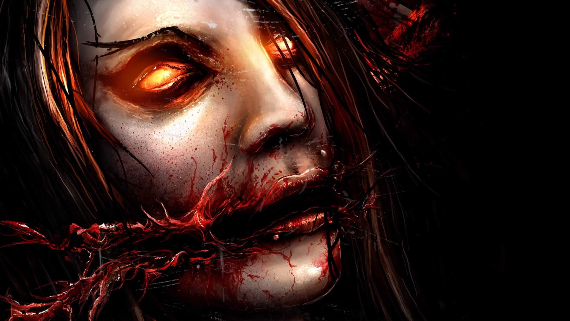 creepy, metal, rock, hard, horror, macabre, grin, demon, chelsea, face, drawing, dark, 1080P, heavy, blood, eyes, HD Wallpaper