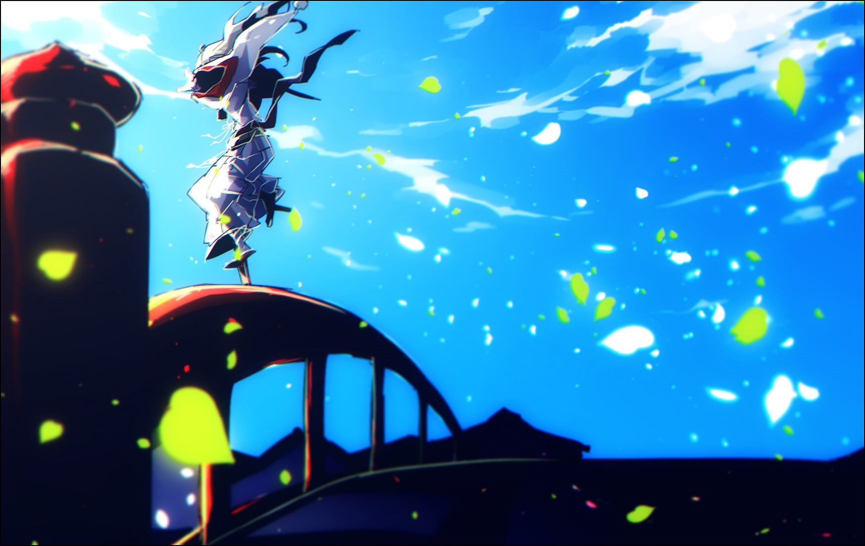 outdoors, water, built structure, illuminated, painting, men, nature, Touken Ranbu, lifestyles, 720P, blue, sky, underwater, architecture, black, low angle view, HD Wallpaper