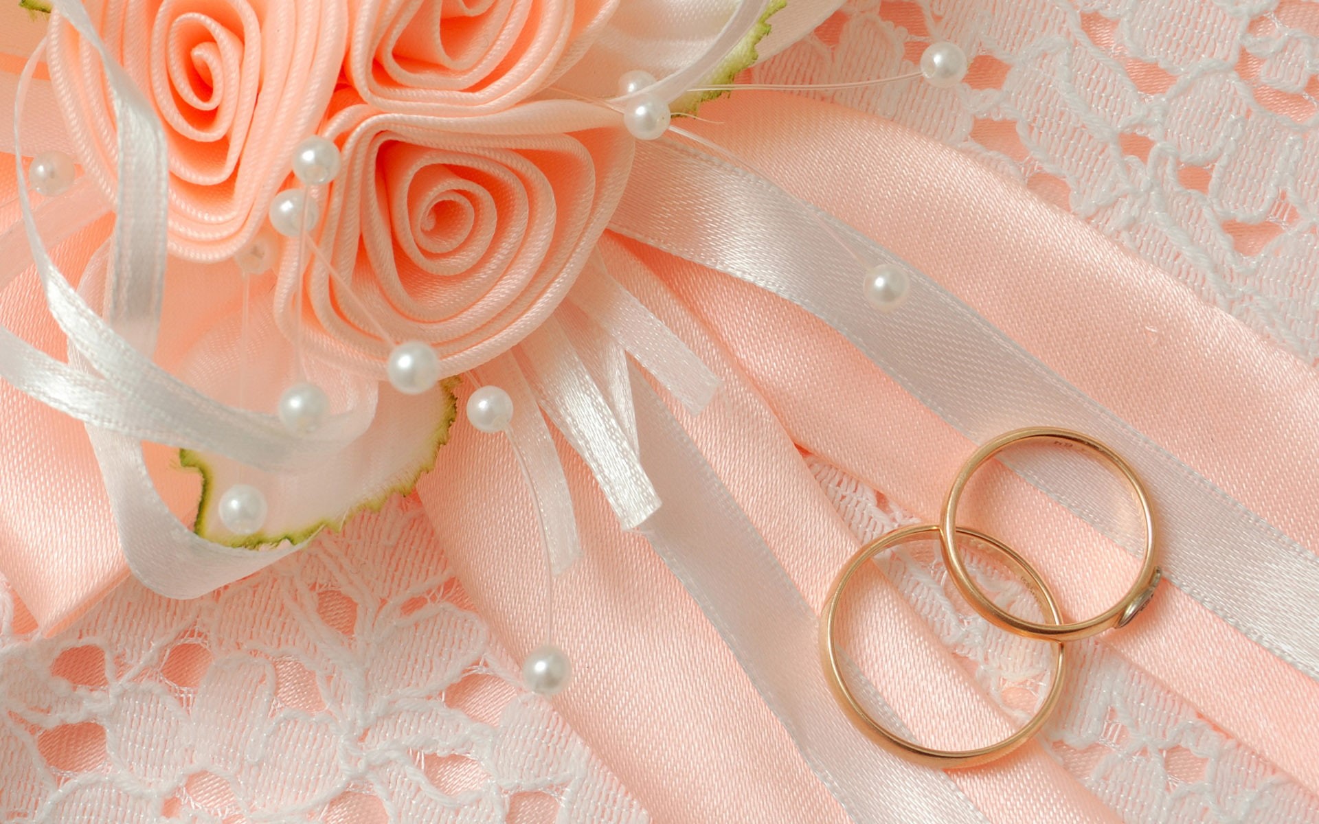 flower, decoration, pearl jewelry, rose, marriage, satin, bow, textile, gold, red, white, 1080P, two, event, celebration, still life, rose - Flower, rings, HD Wallpaper