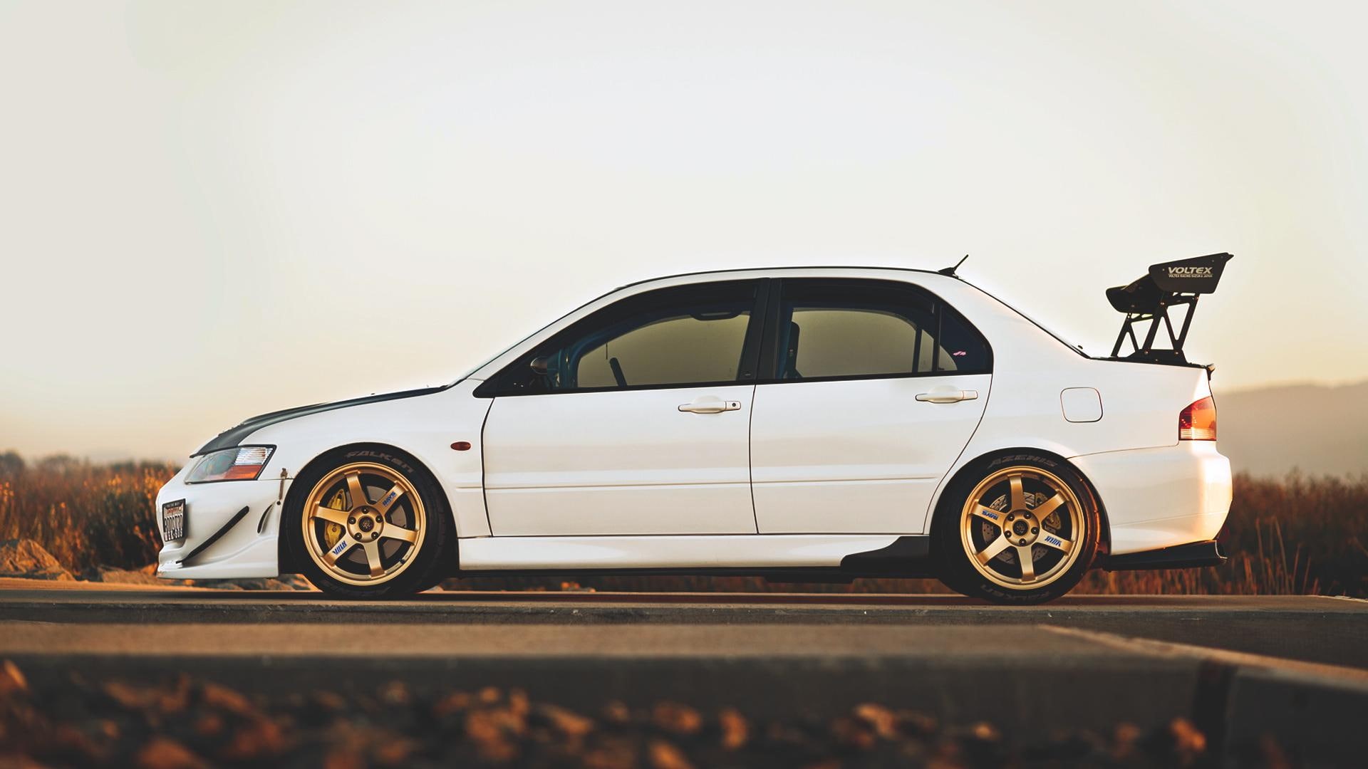 1920x1080, mitsubishi lancer evolution, 1080P, tuned, car, black, evolution, lancer, white, cars, sports, mitsubishi, HD Wallpaper
