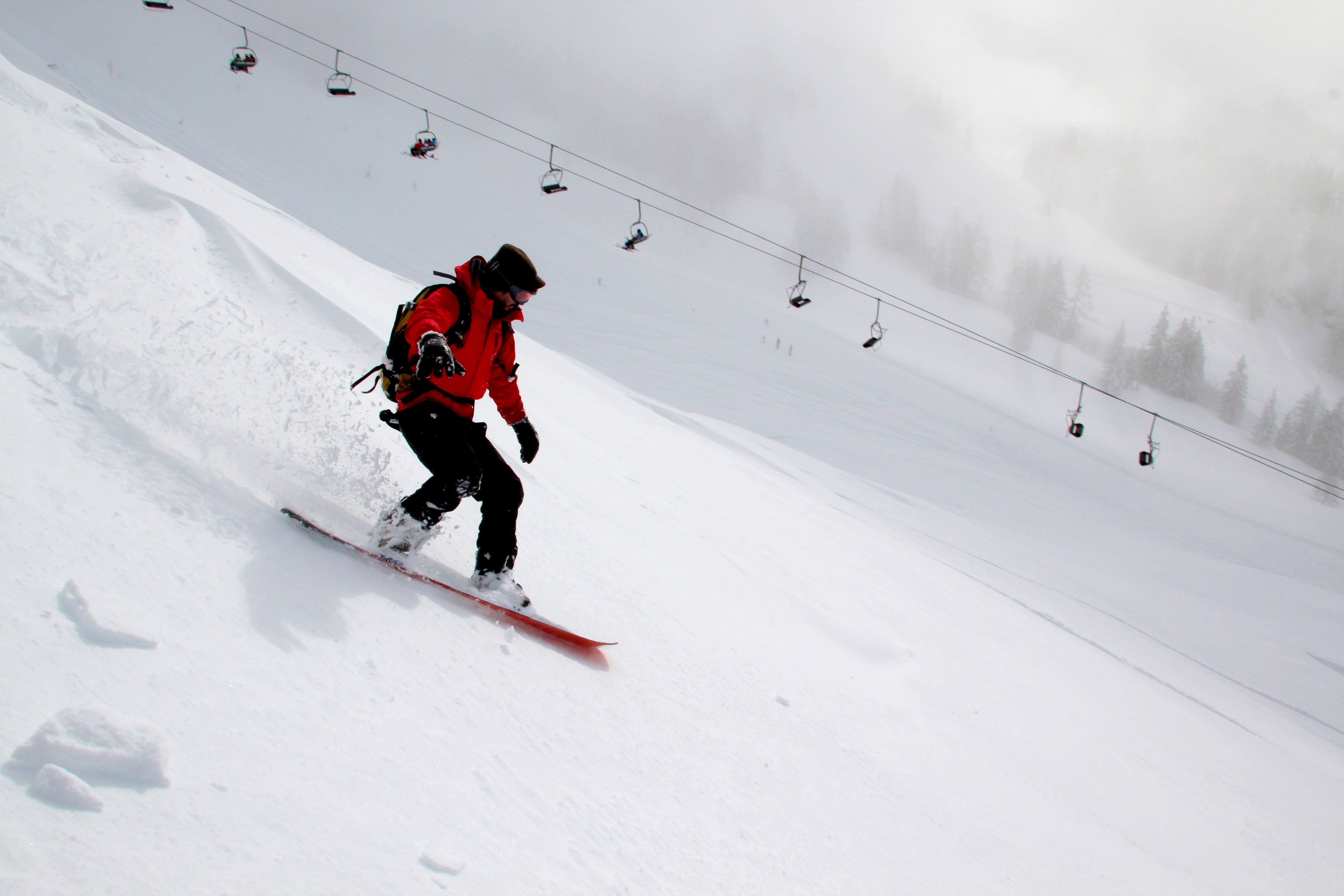 extreme sports, wearing, snow, full length, leisure activity, vacations, warm clothing, ski run, sports equipment, daytime, cold temperature, man, red, HD Wallpaper